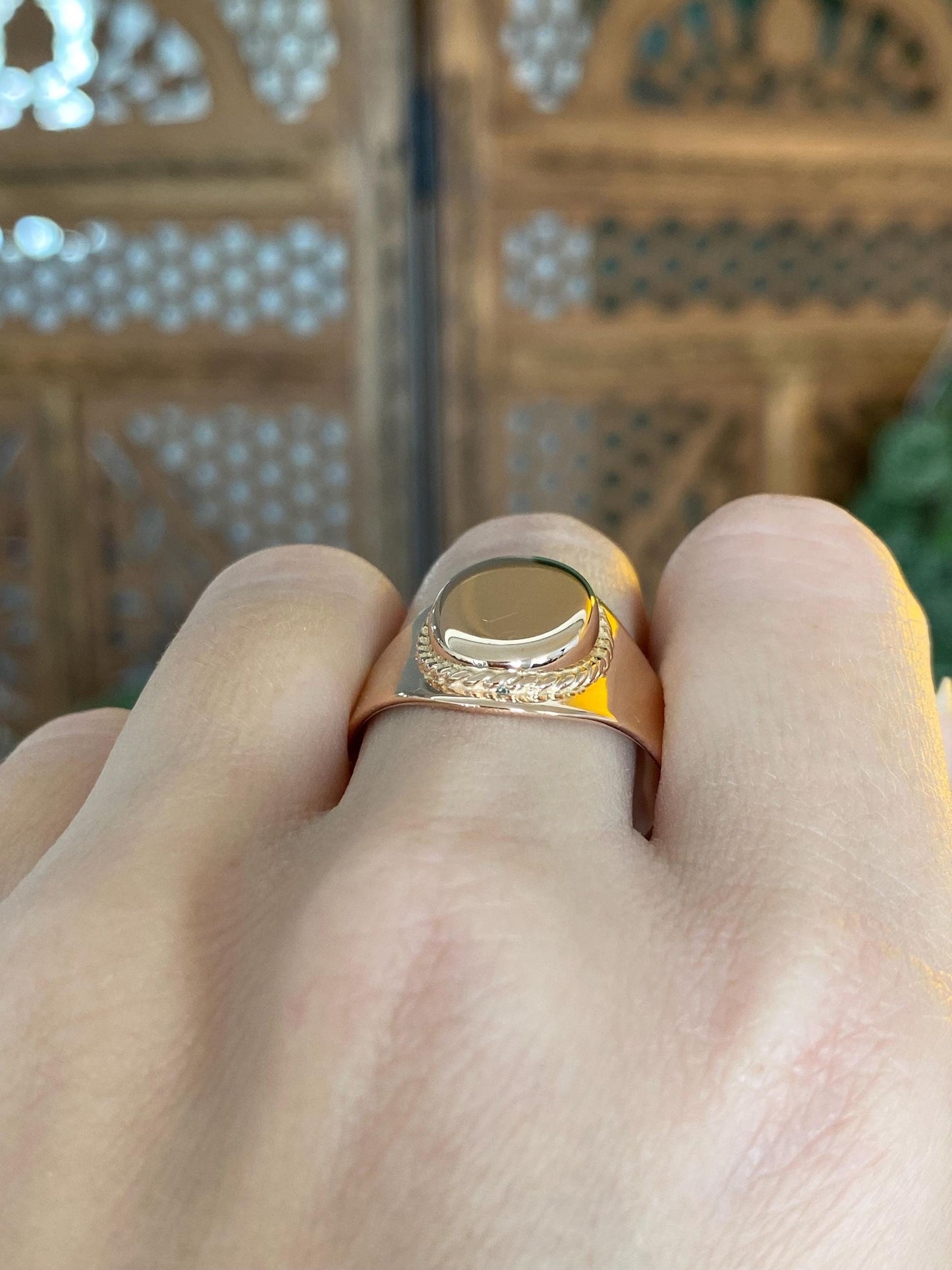 Vintage Solid 14k Rose Gold Signet Ring - Size 12.75