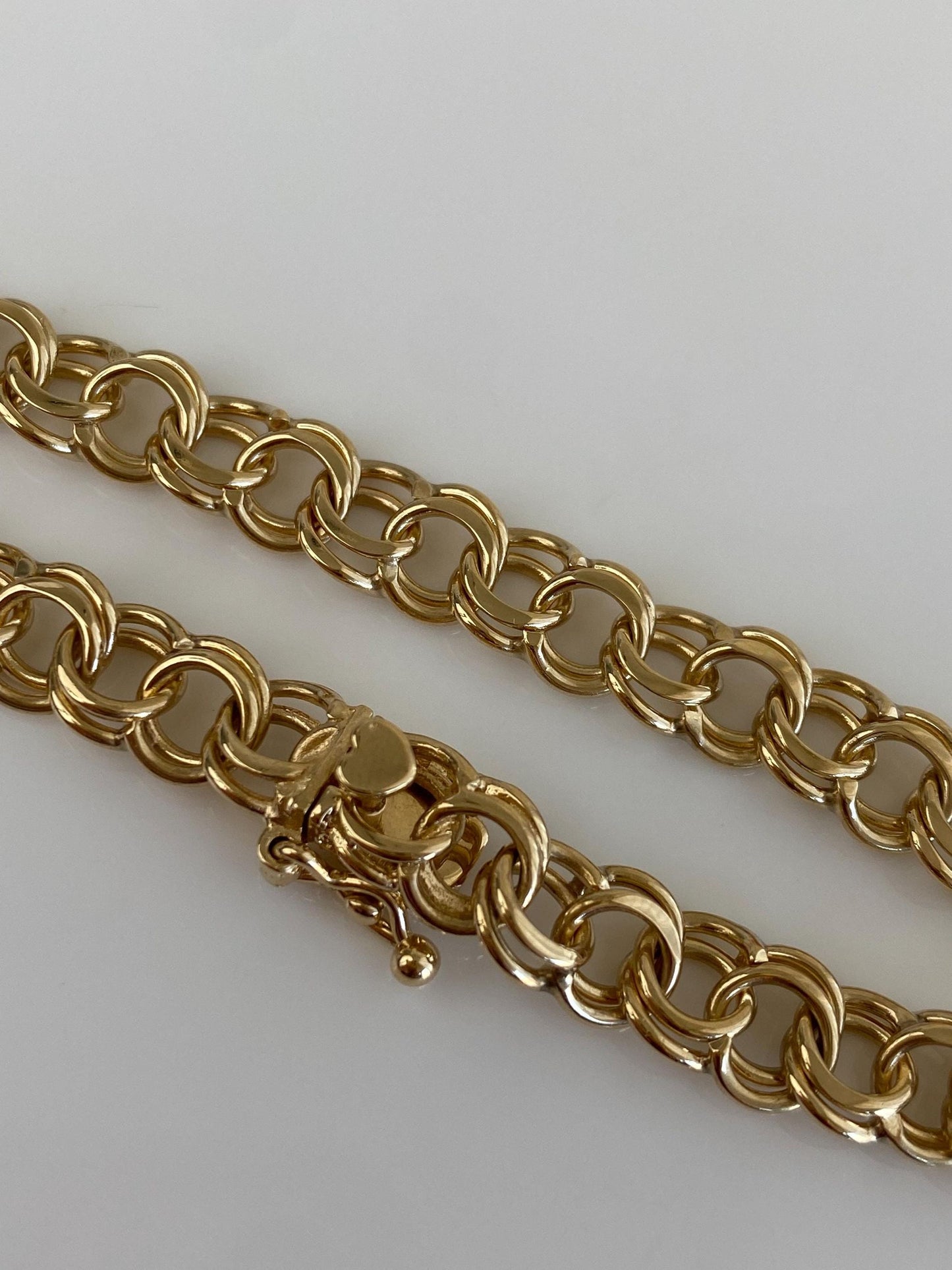 Vintage Solid 14k Yellow Gold Double Link Charm Bracelet - 7 inches