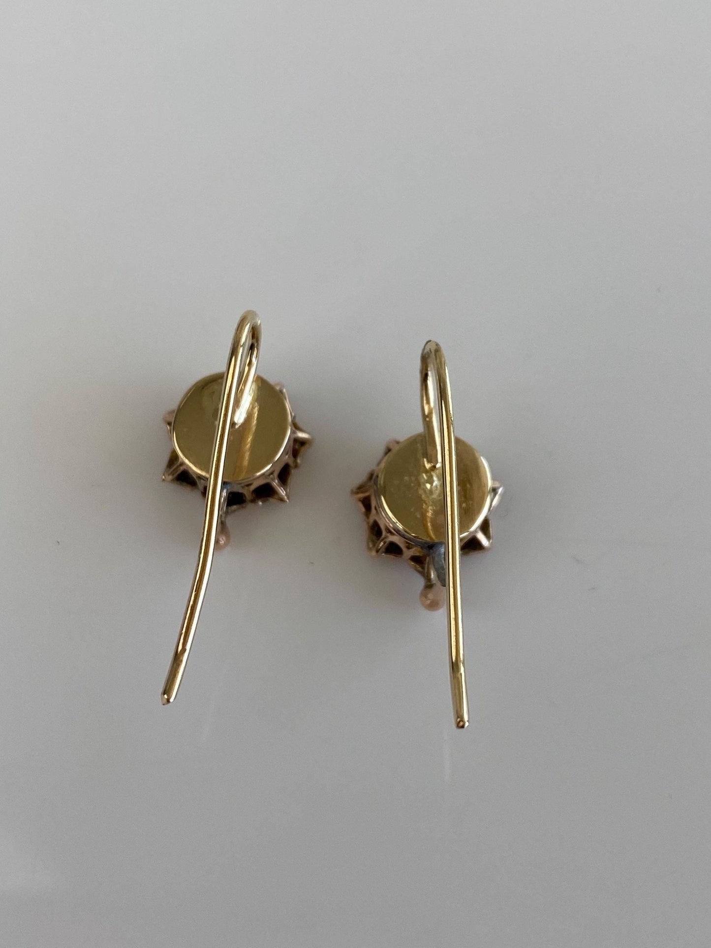 Vintage Solid 10k Rosey Gold Seed Pearl Pink Cubic Zirconia Drop Earrings