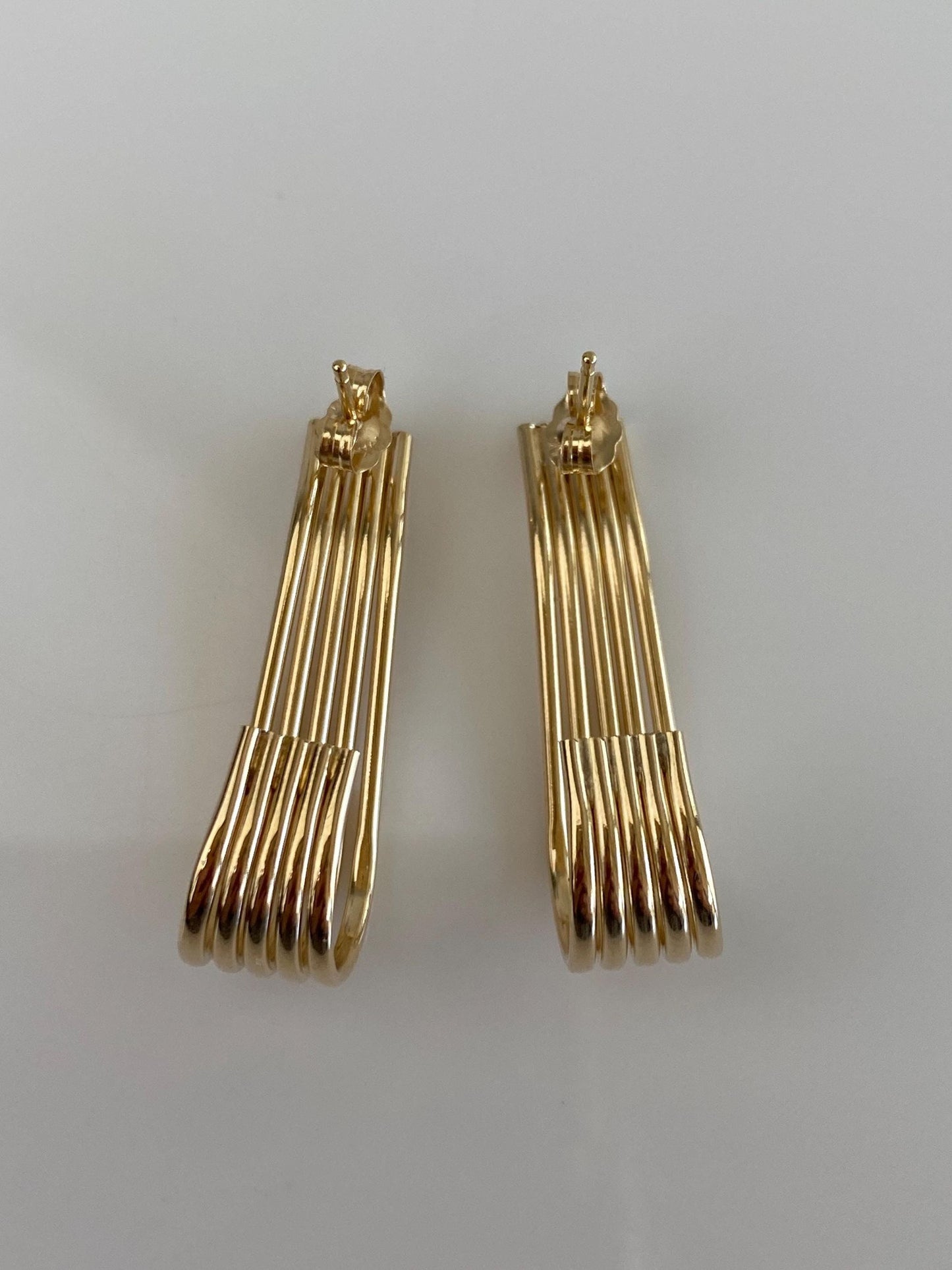 Vintage 14k Yellow Gold Layered Lined Drop Earrings