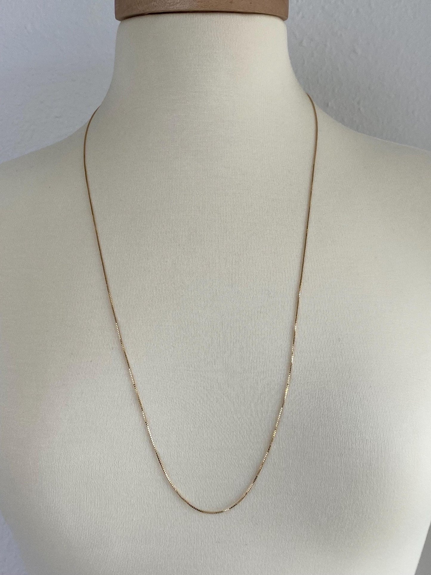 Vintage Solid 14k Yellow Gold Long Box Chain Necklace - 30.5 inches