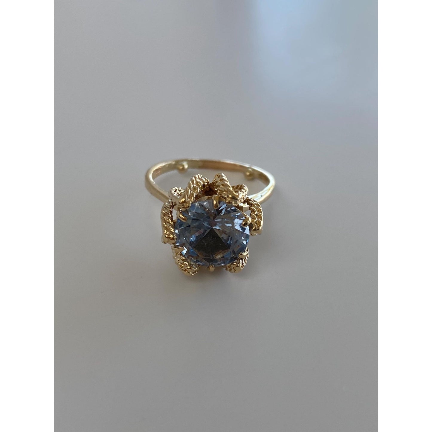 Vintage Solid 14k Yellow Gold Aquamarine Cocktail Ring - Size 7