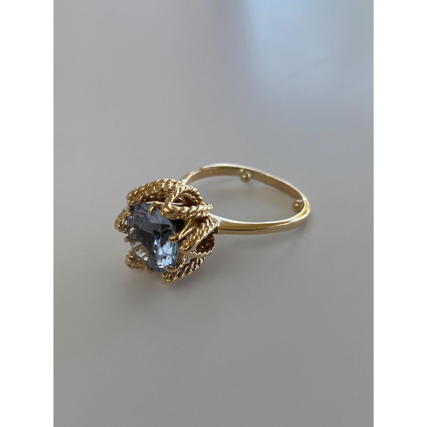 Vintage Solid 14k Yellow Gold Aquamarine Cocktail Ring - Size 7