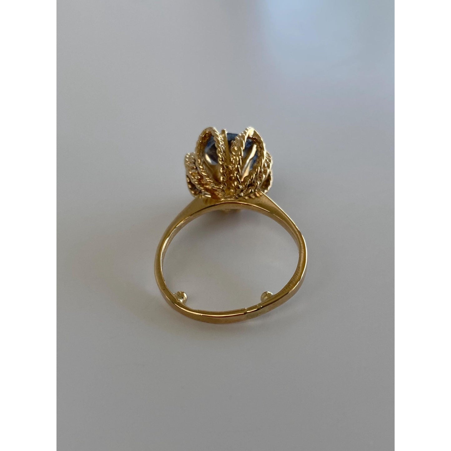 Vintage Solid 14k Yellow Gold Aquamarine Cocktail Ring - Size 7