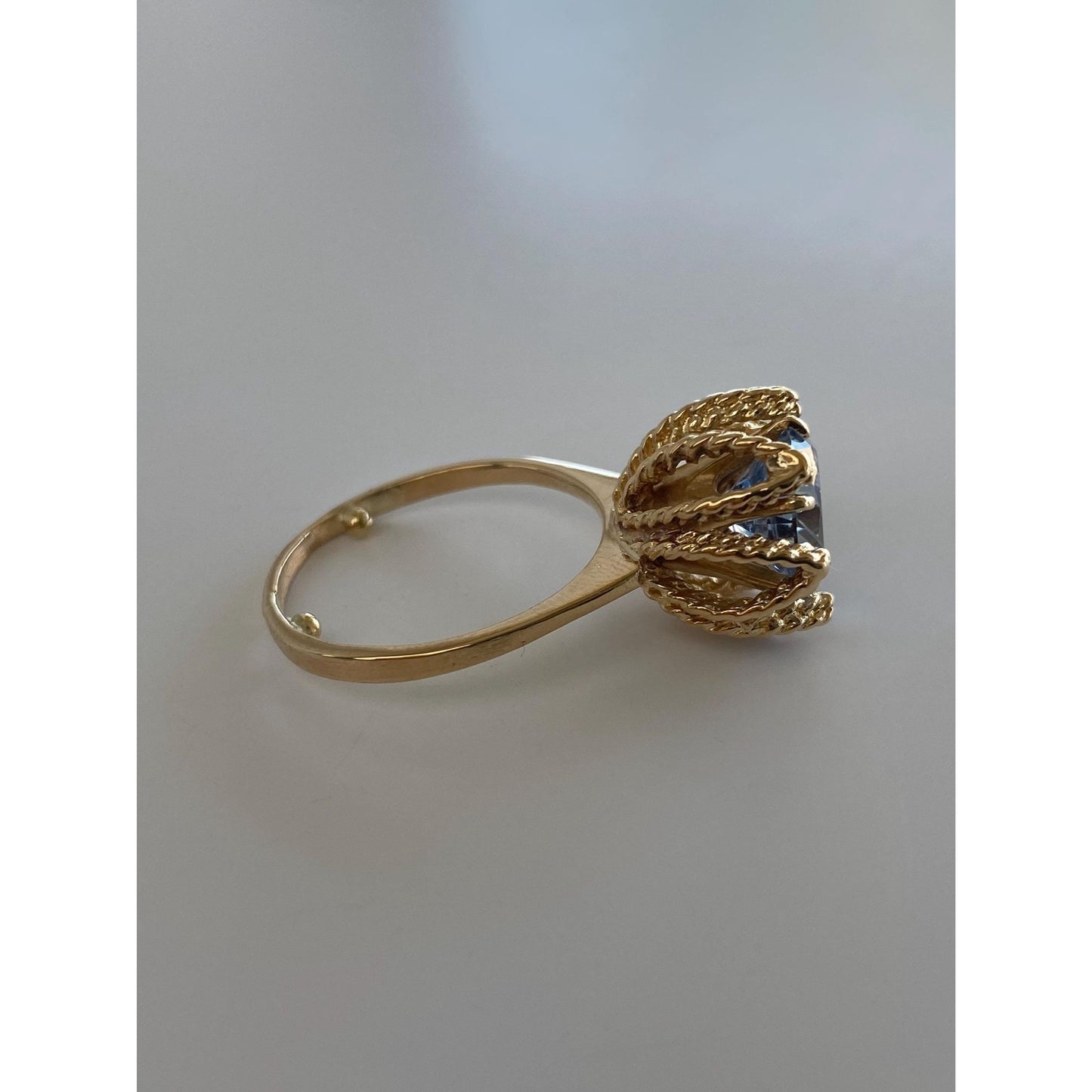 Vintage Solid 14k Yellow Gold Aquamarine Cocktail Ring - Size 7