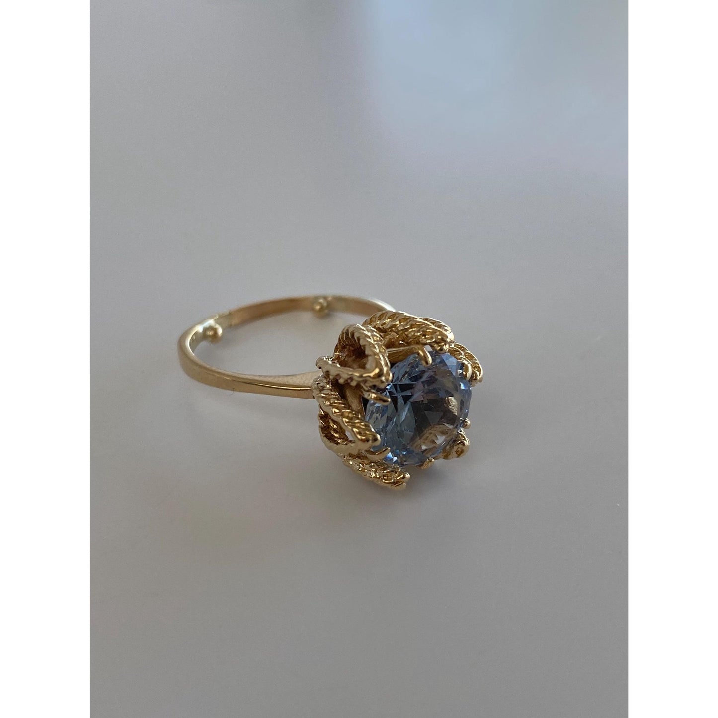Vintage Solid 14k Yellow Gold Aquamarine Cocktail Ring - Size 7
