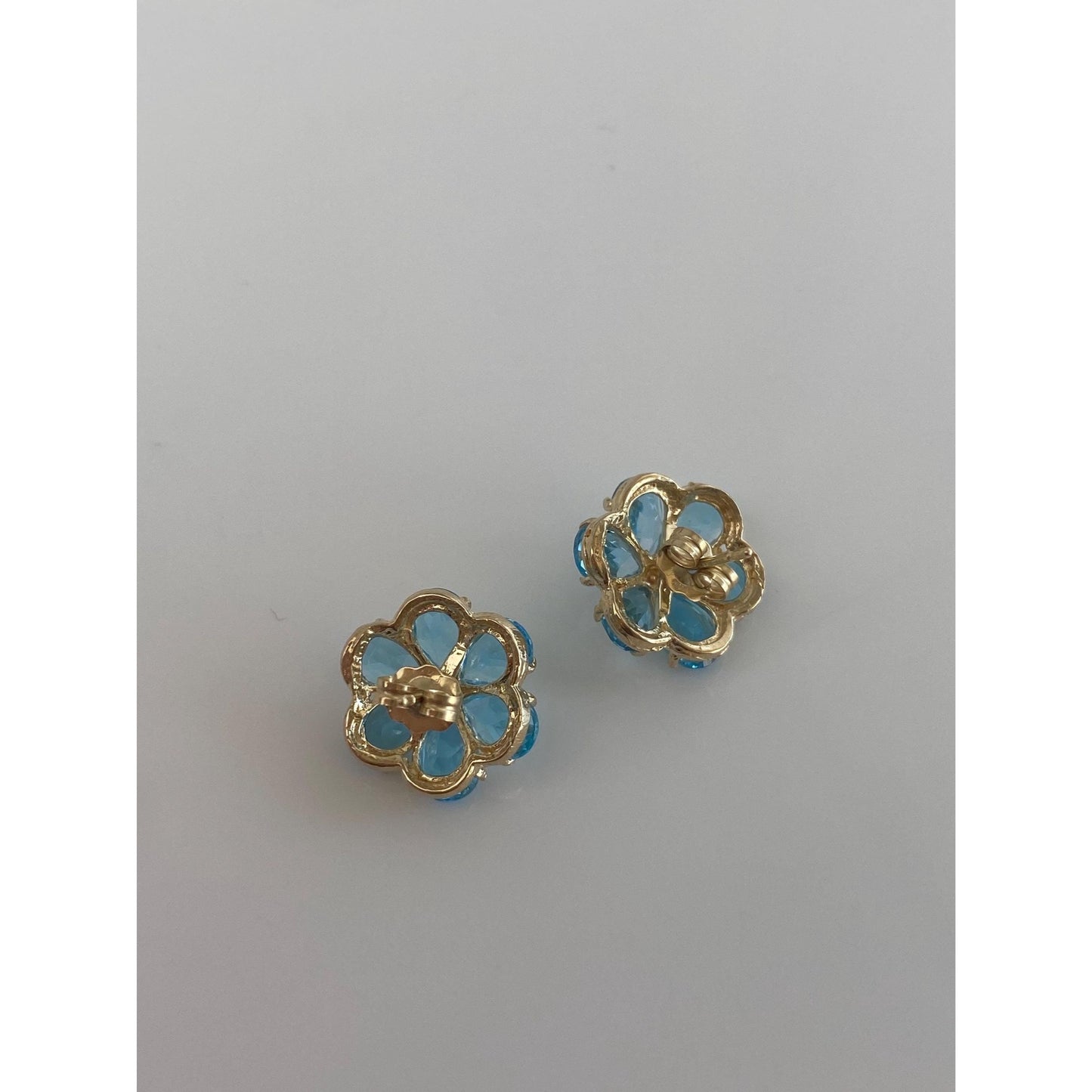 Vintage Solid 14k Yellow Gold Topaz Flower Stud Earrings