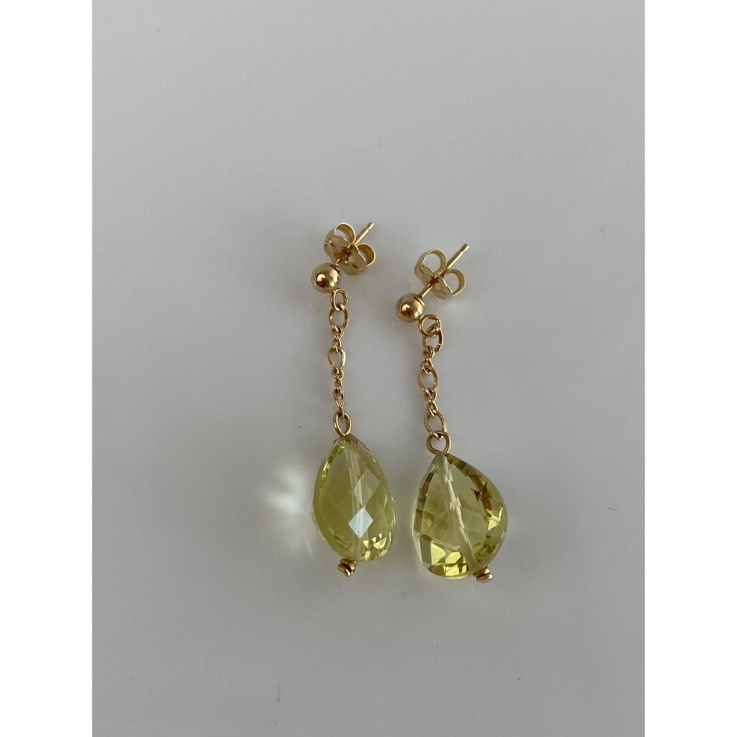 Solid 14k Lemon Quartz Drop Dangle Earrings