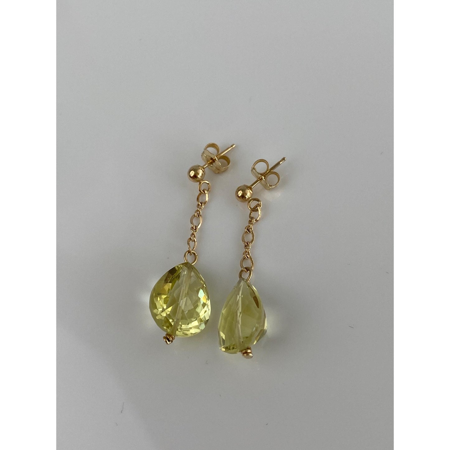 Solid 14k Lemon Quartz Drop Dangle Earrings