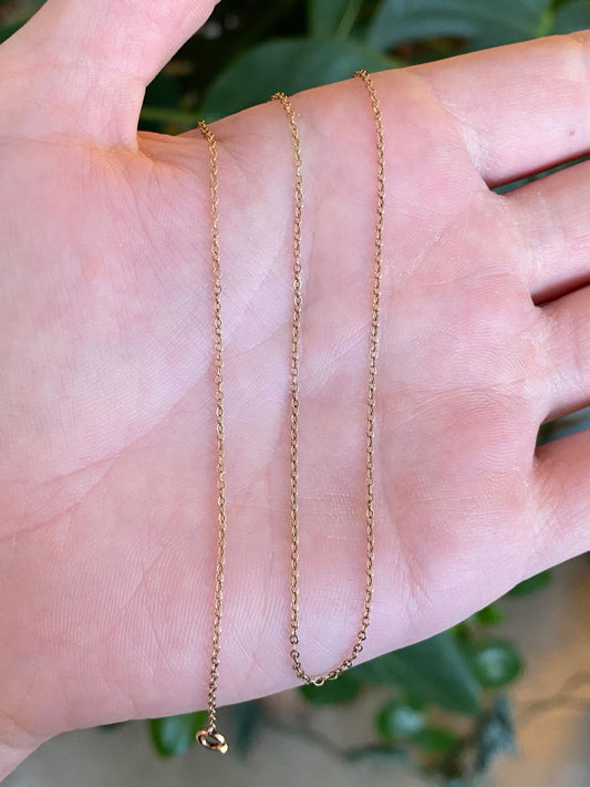 Vintage Solid 14k Yellow Gold Dainty Cable Chain Necklace - 15 inches