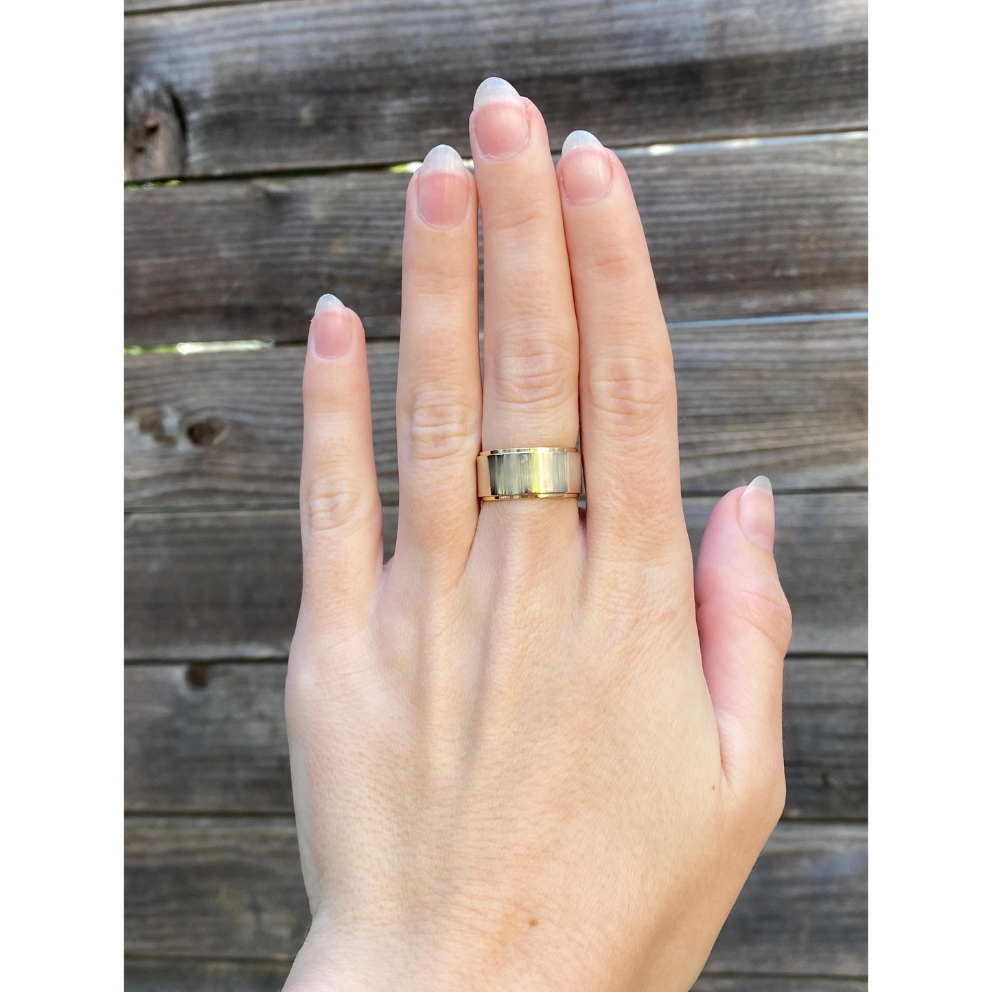 Vintage Solid 14k Yellow & White Gold Textured Ring Band - Size 6.25