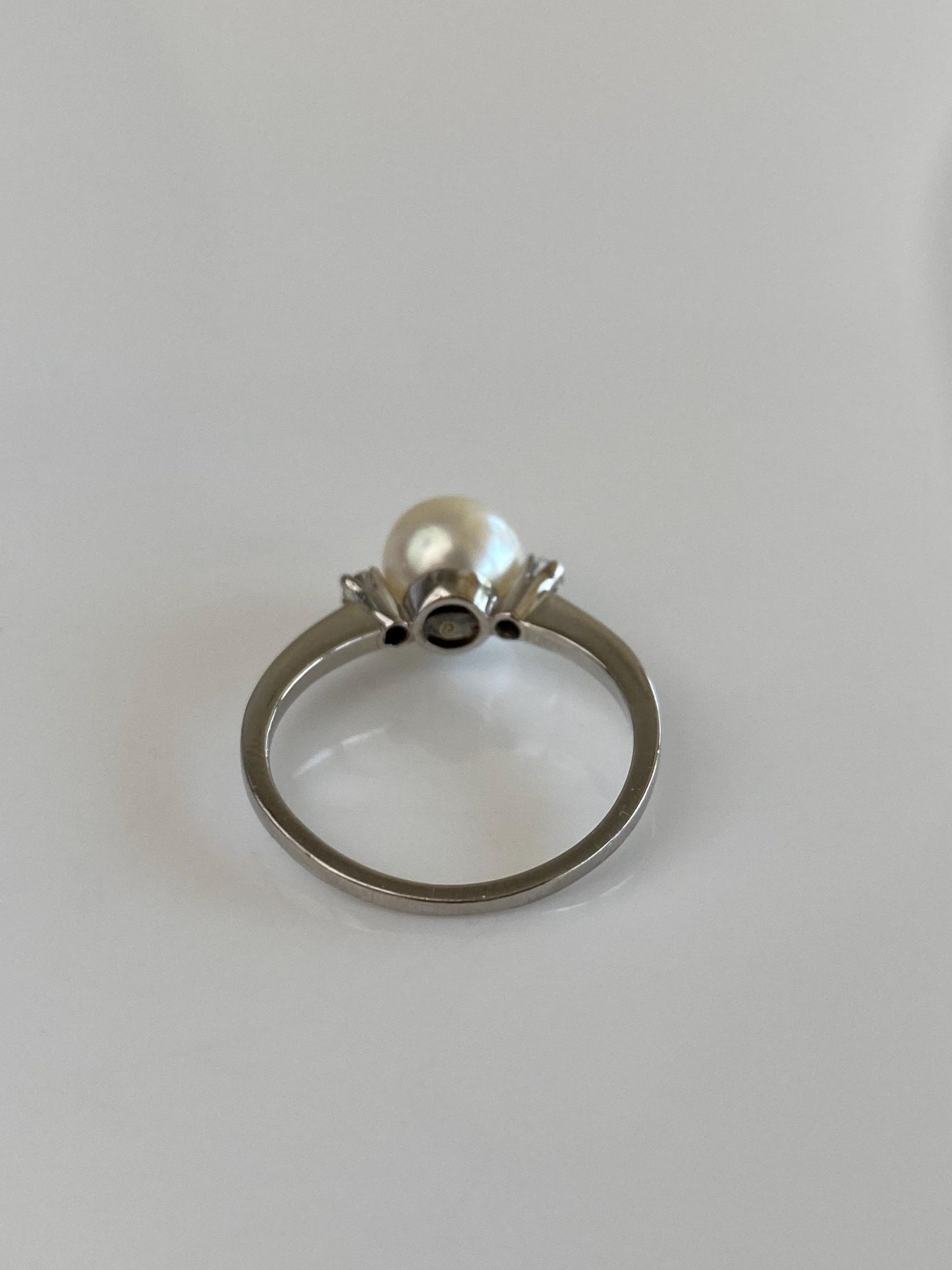 Vintage Solid Platinum Clear Sapphire Pearl Ring - Size 7