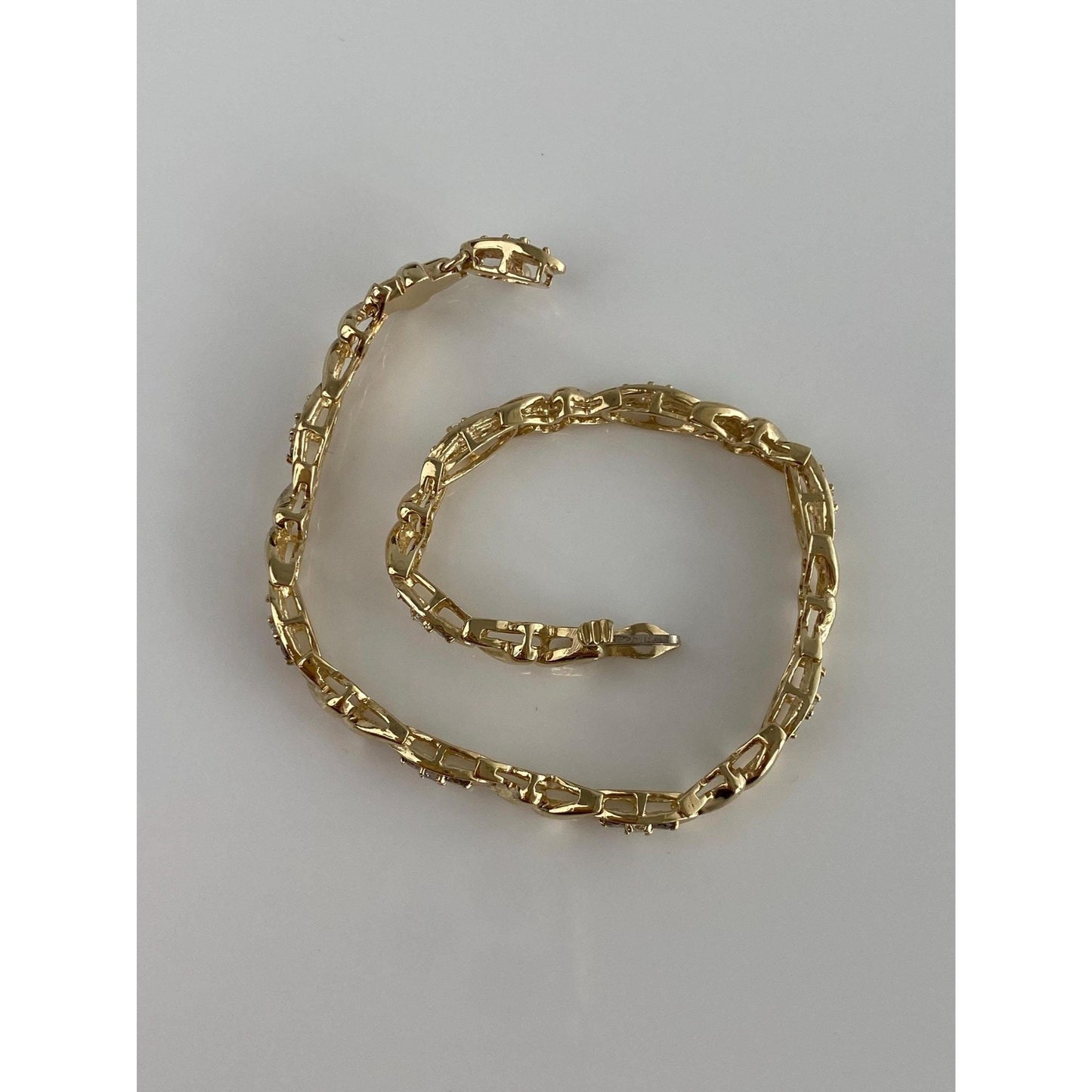 Solid 14k Yellow Gold Clear & Champagne Diamond Line Bracelet - 7 inches