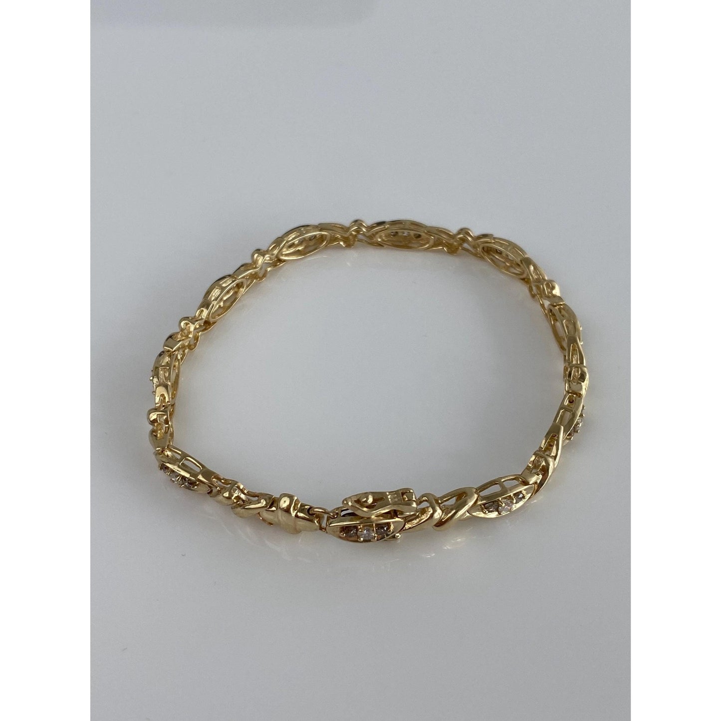 Solid 14k Yellow Gold Clear & Champagne Diamond Line Bracelet - 7 inches