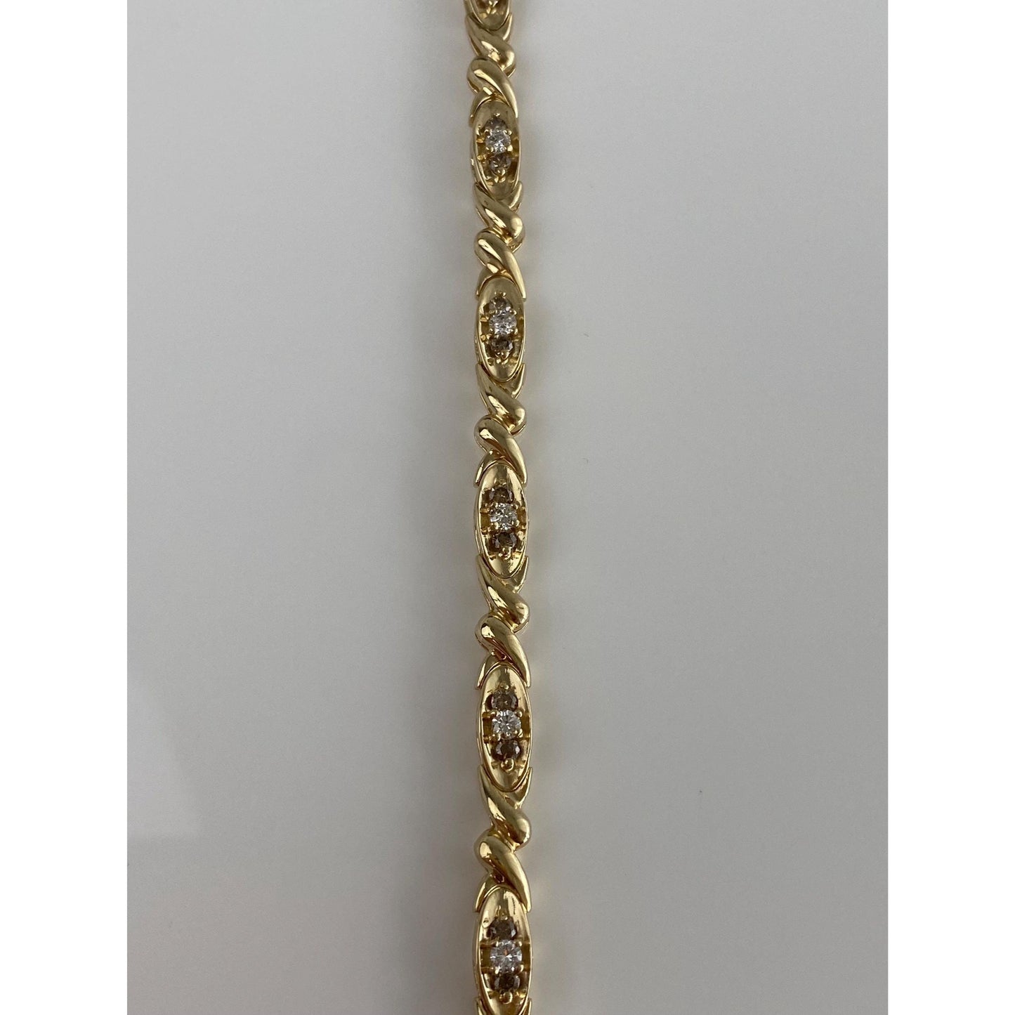 Solid 14k Yellow Gold Clear & Champagne Diamond Line Bracelet - 7 inches