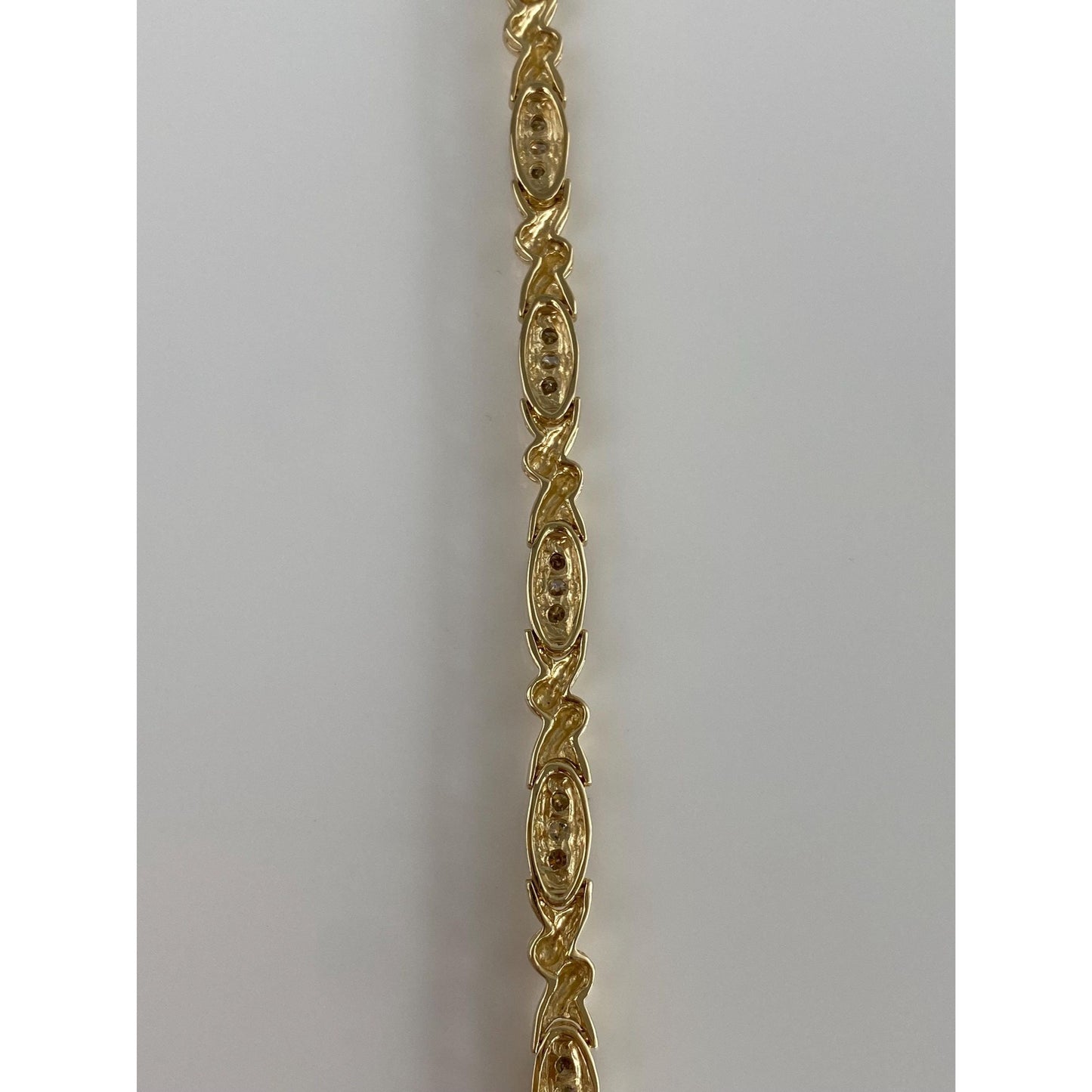 Solid 14k Yellow Gold Clear & Champagne Diamond Line Bracelet - 7 inches