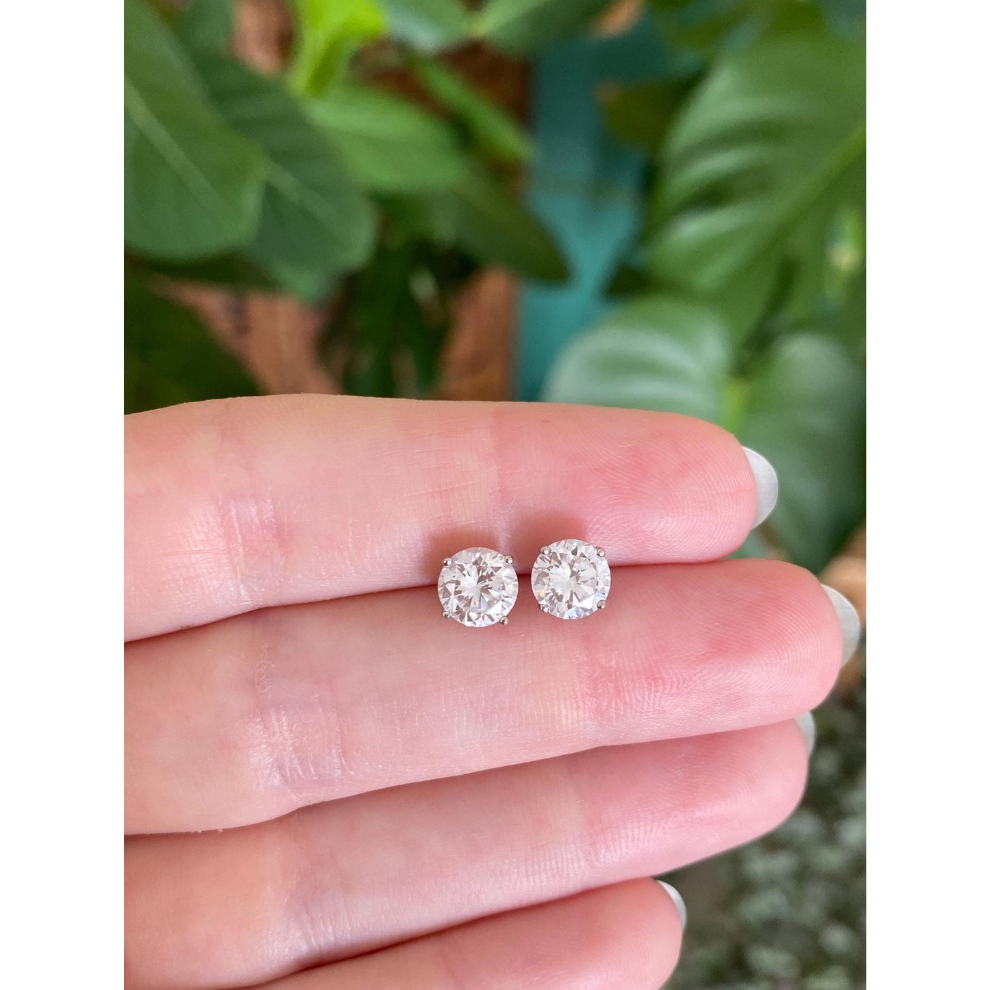 Solid 14k White Gold Clear Cubic Zirconia Stud Earrings