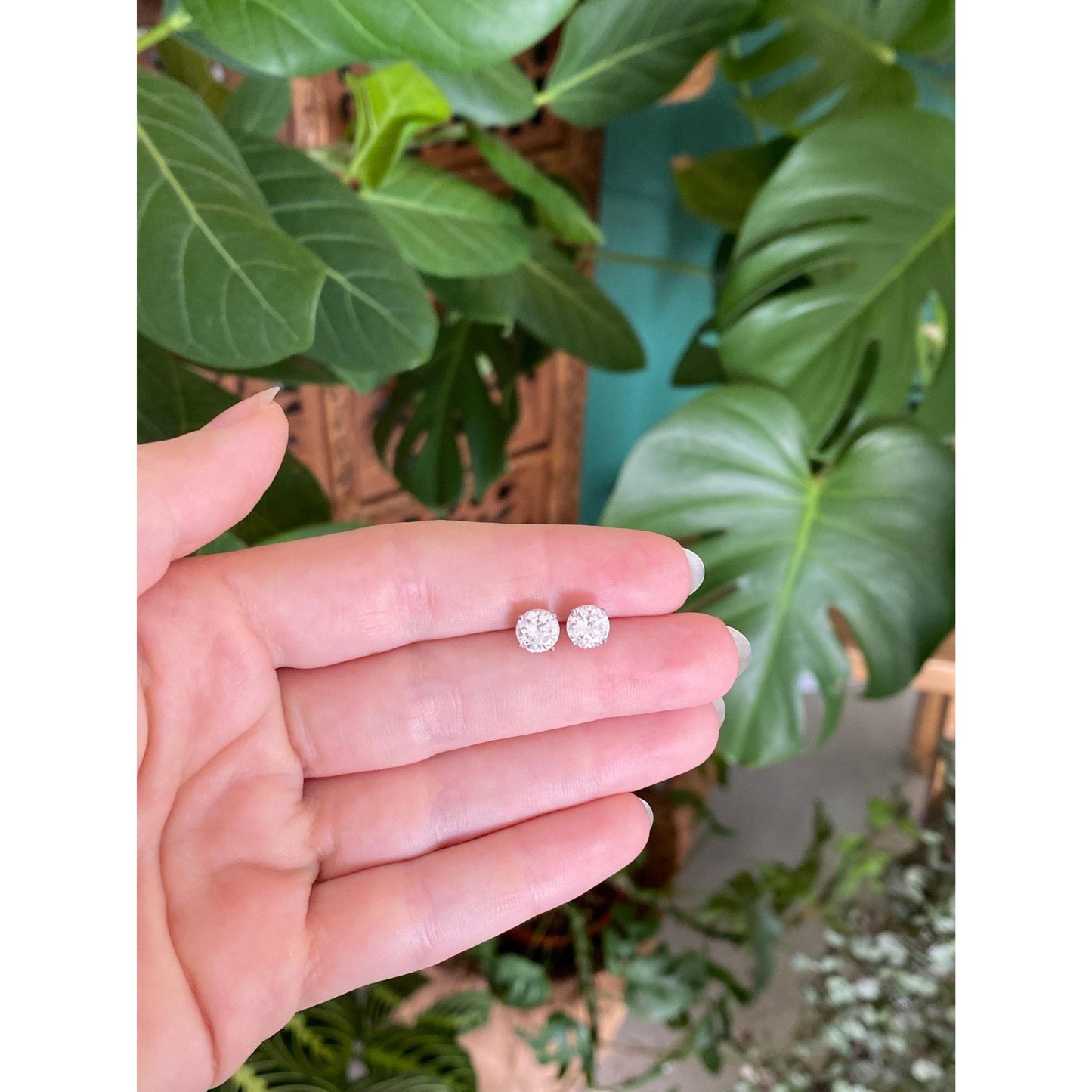 Solid 14k White Gold Clear Cubic Zirconia Stud Earrings