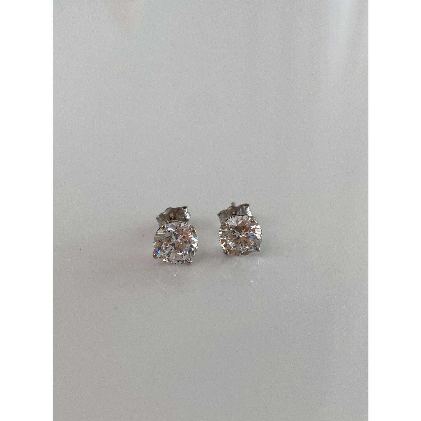 Solid 14k White Gold Clear Cubic Zirconia Stud Earrings