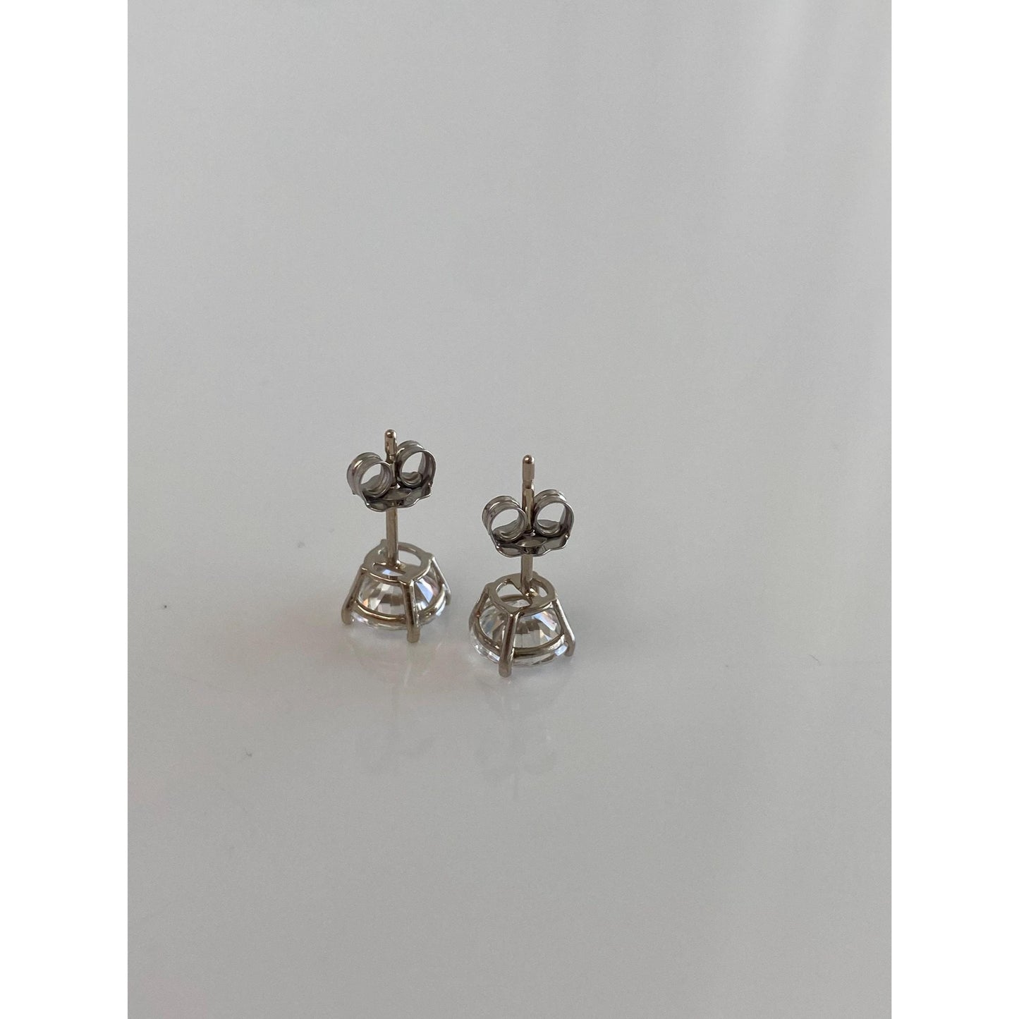 Solid 14k White Gold Clear Cubic Zirconia Stud Earrings