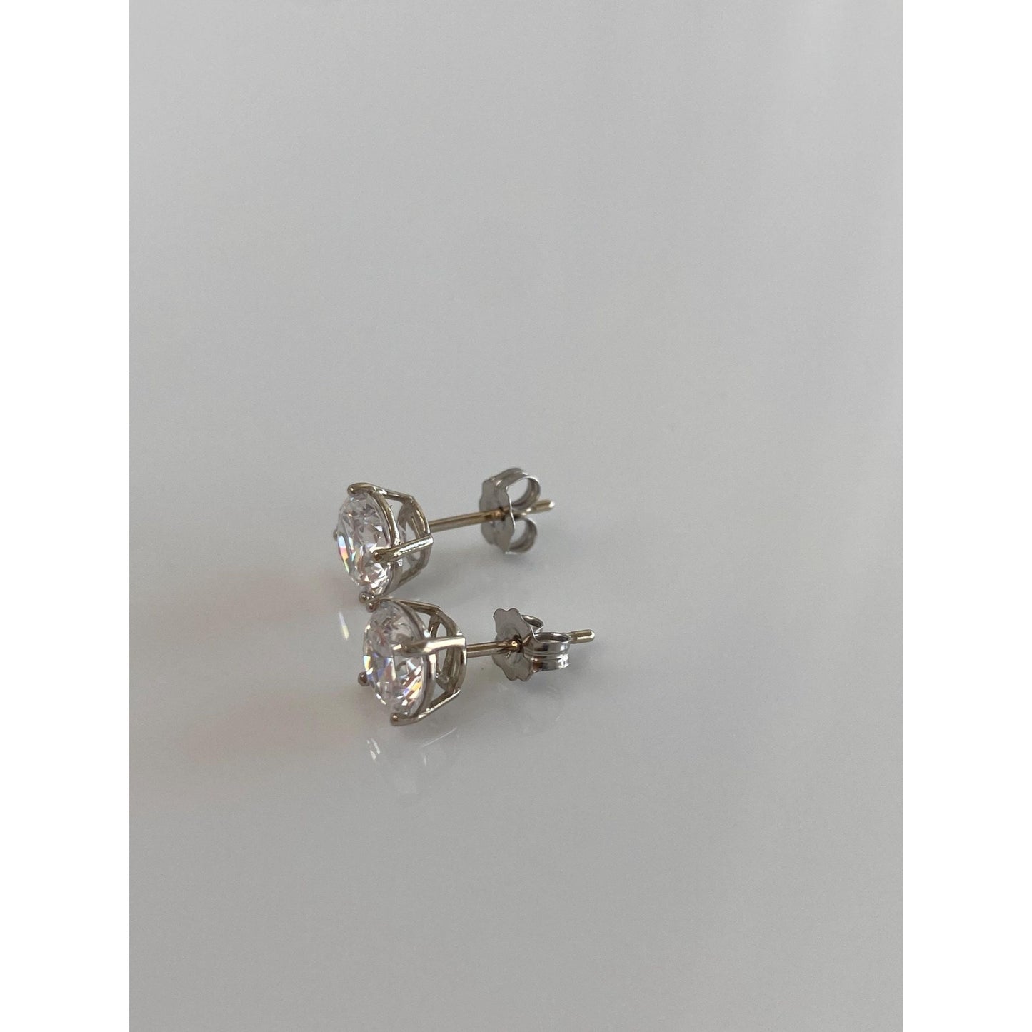Solid 14k White Gold Clear Cubic Zirconia Stud Earrings