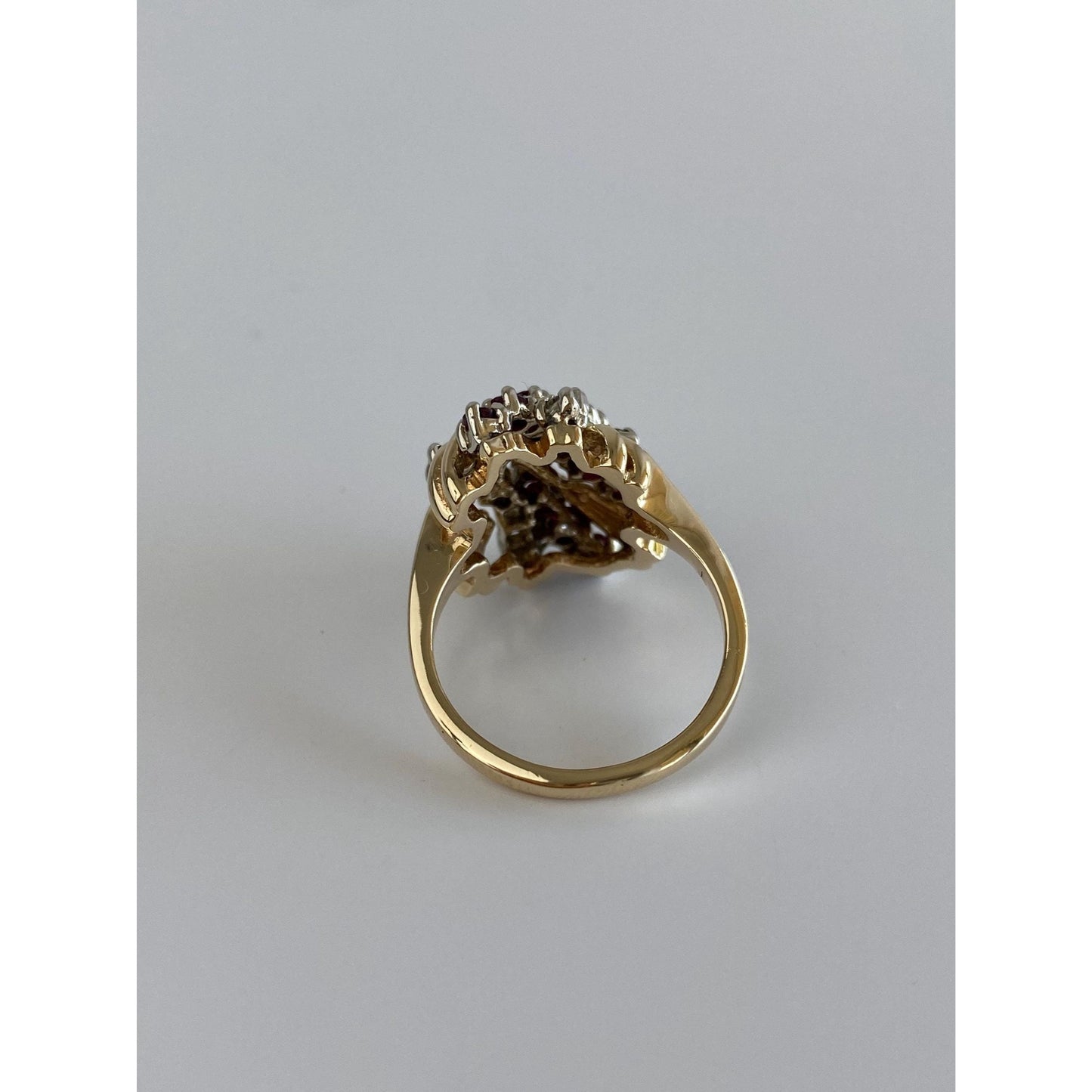 Vintage Solid 14k Yellow Gold Diamond Ruby Cluster Ring - Size 6.25