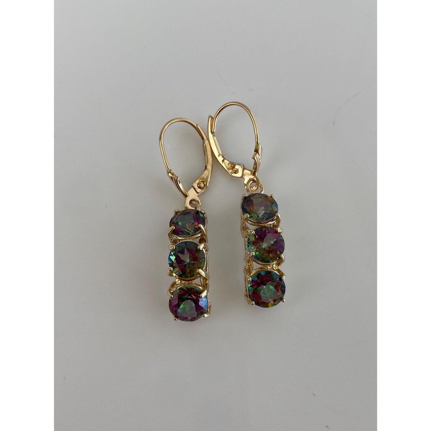 Vintage Solid 14k Yellow Gold Mystic Topaz Dangle Earrings