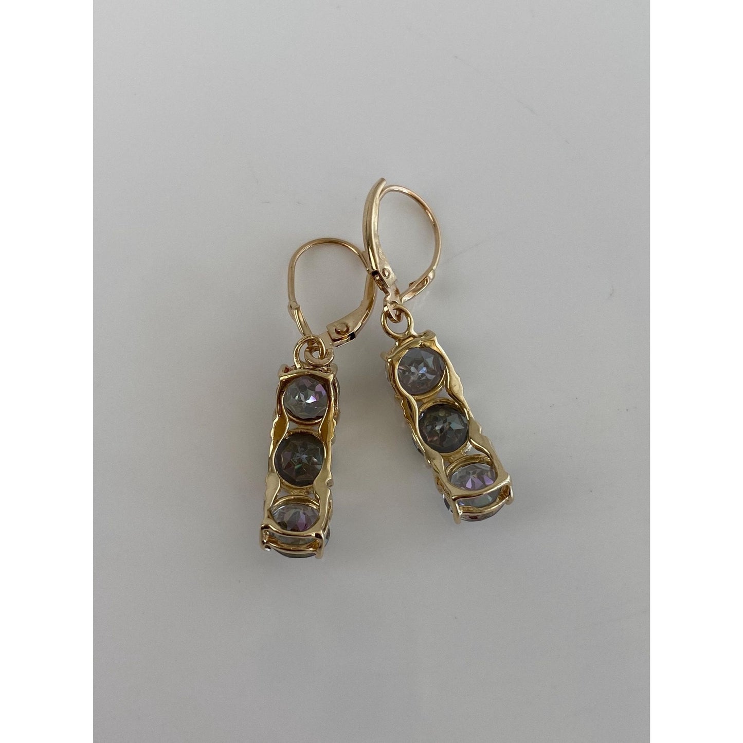 Vintage Solid 14k Yellow Gold Mystic Topaz Dangle Earrings