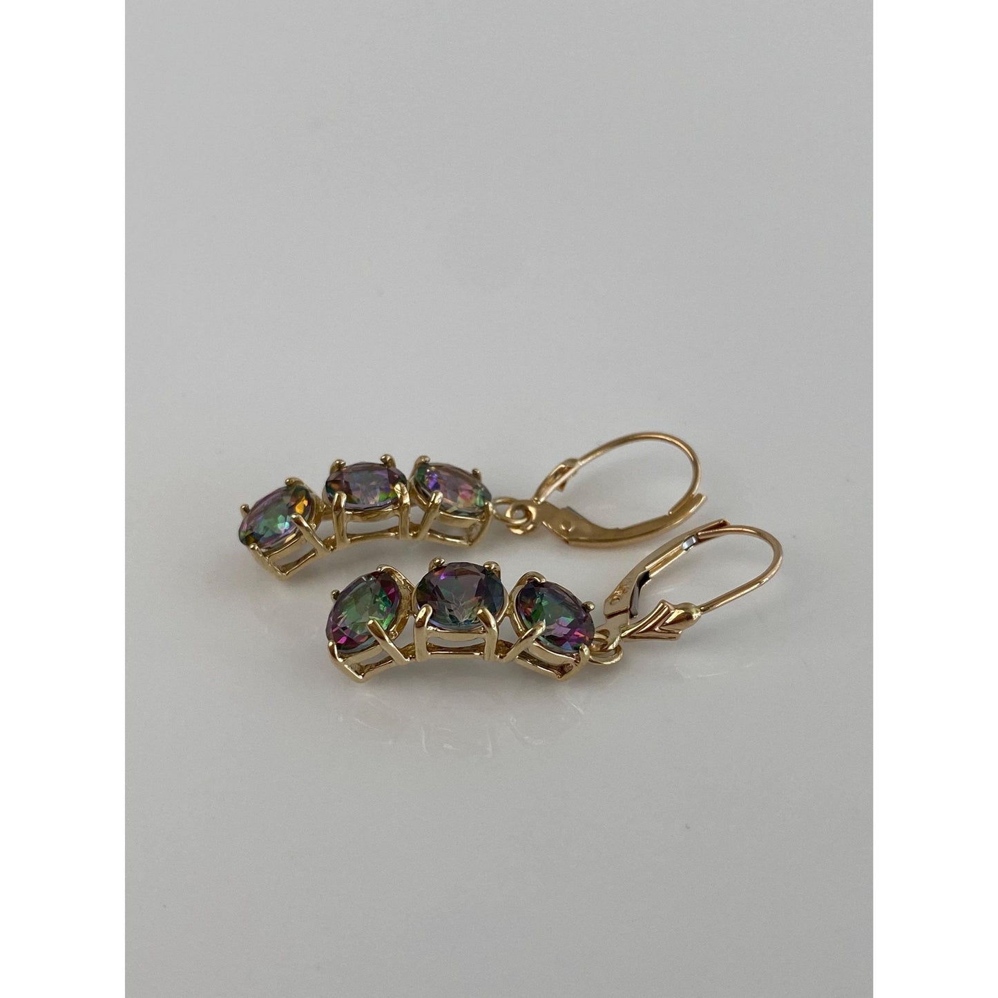 Vintage Solid 14k Yellow Gold Mystic Topaz Dangle Earrings