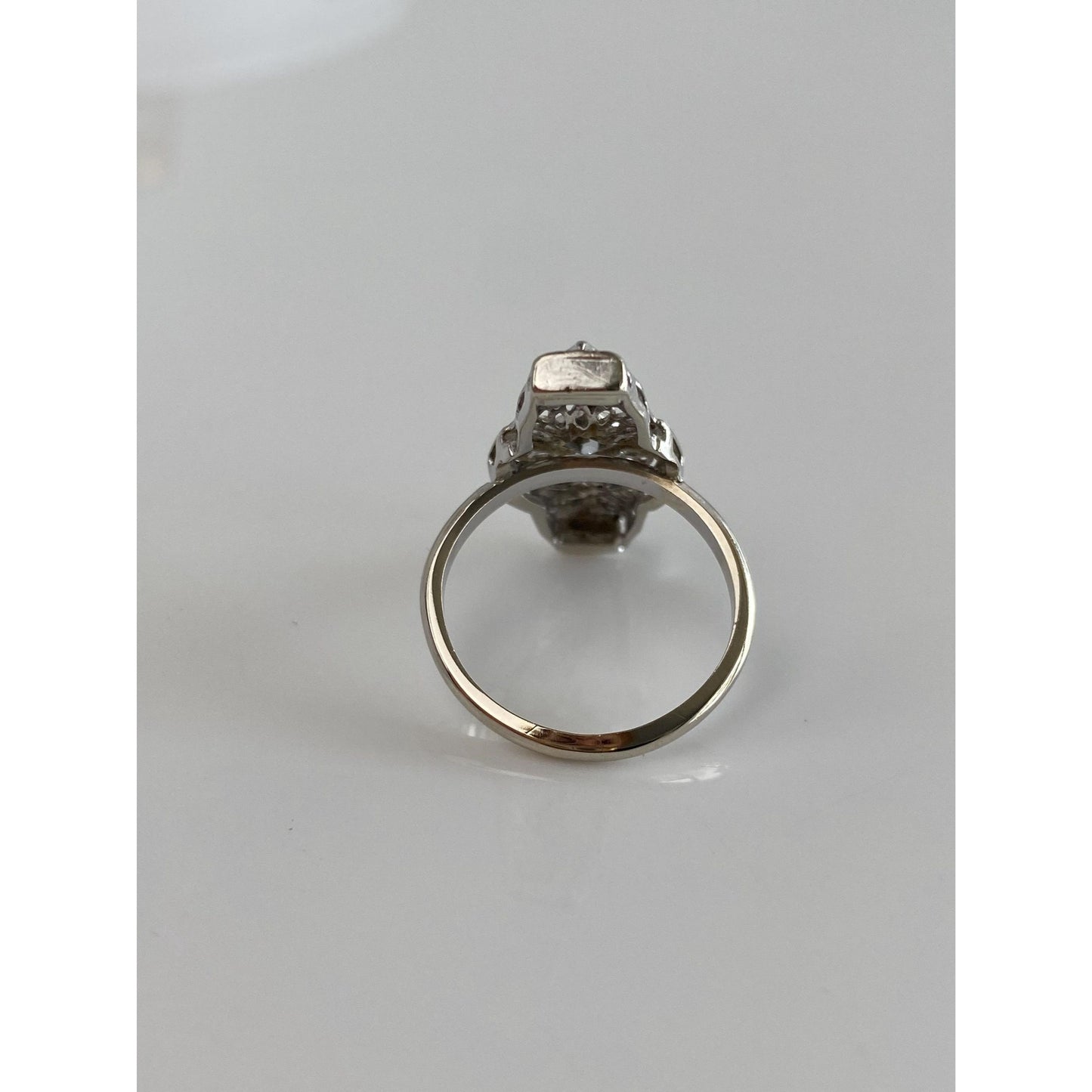 Vintage Solid 14k White Gold Diamond Clear Spinel Art Deco Ring - Size 5.25