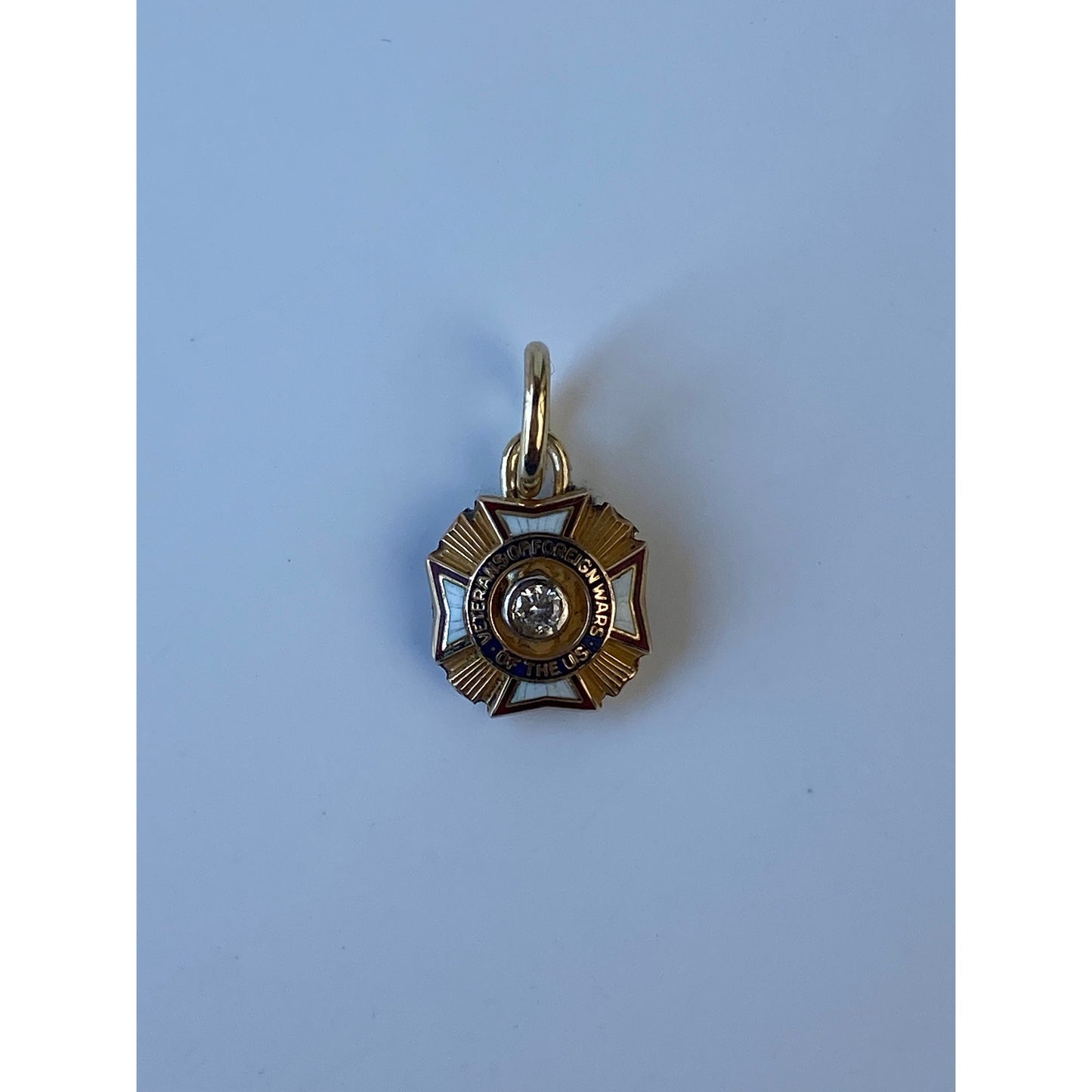 Vintage Solid 10k Yellow Gold Enamel Diamond Veterans Charm