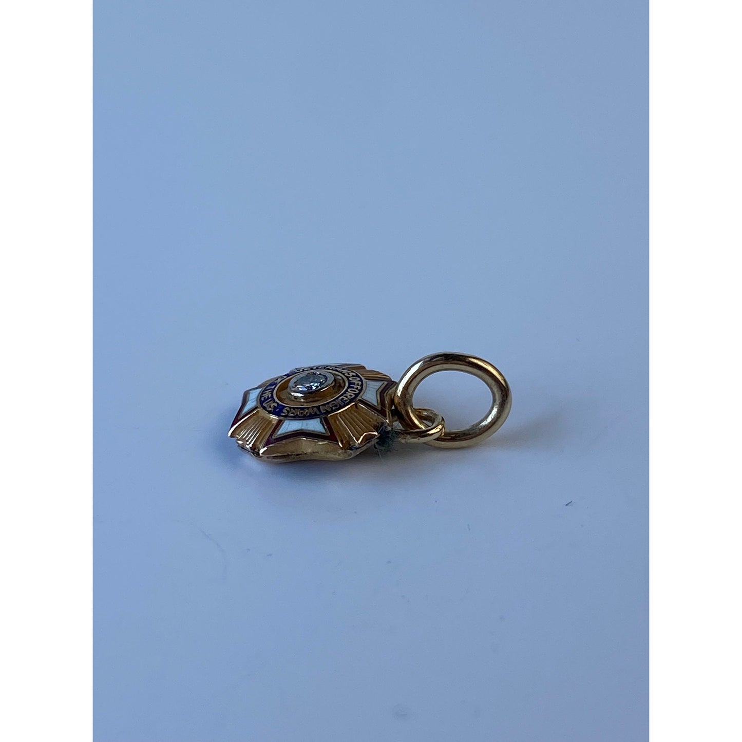 Vintage Solid 10k Yellow Gold Enamel Diamond Veterans Charm