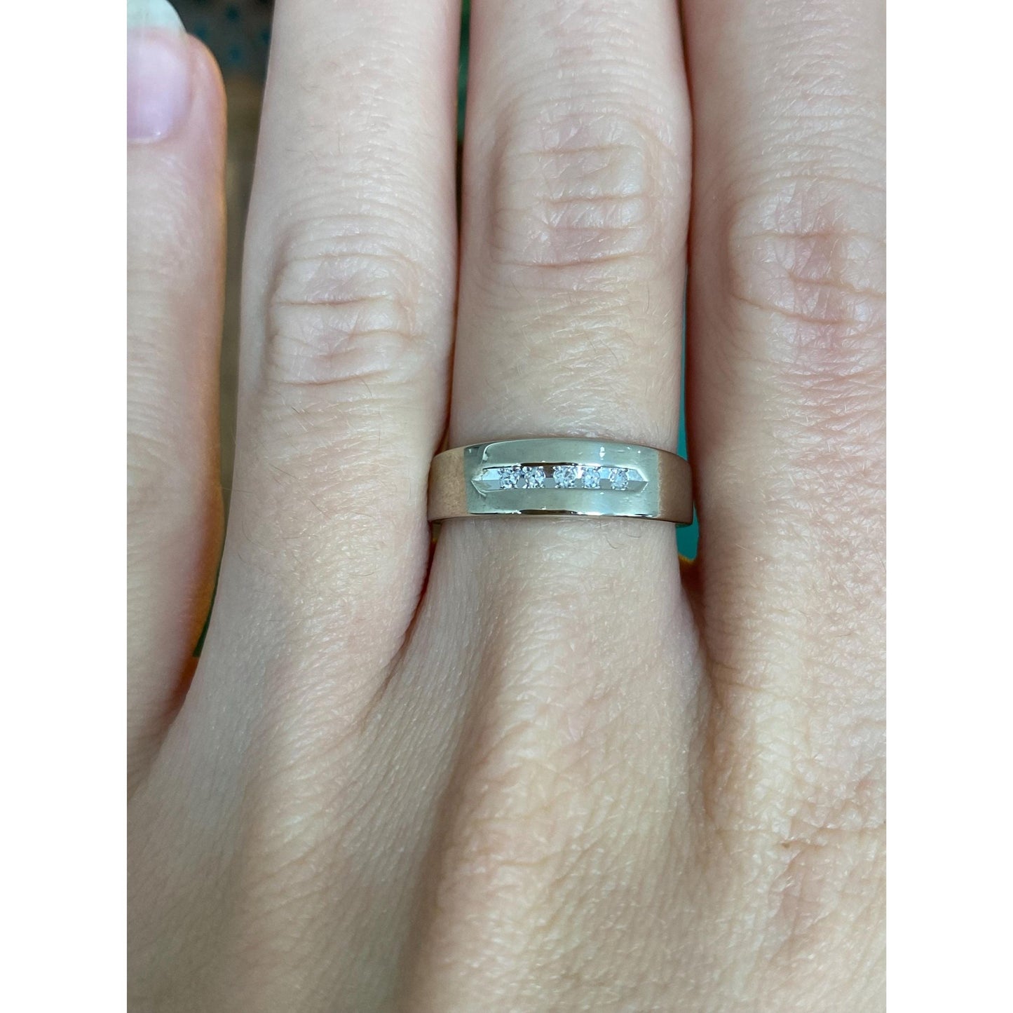 Vintage Solid 14k White Gold Clear Sapphire Ring Band - Size 6.25