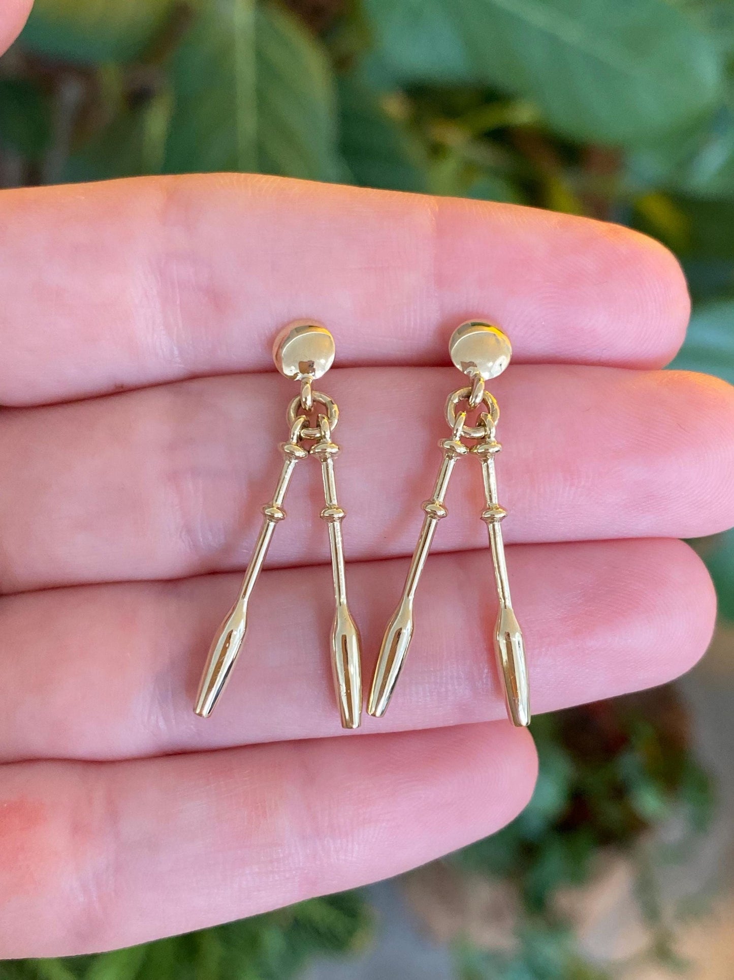 Vintage Solid 14k Yellow Gold Stick Dangle Stud Earrings