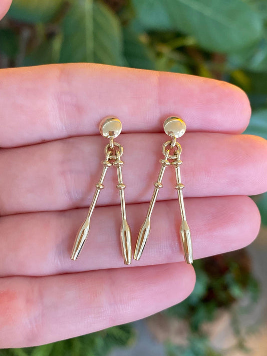 Vintage Solid 14k Yellow Gold Stick Dangle Stud Earrings