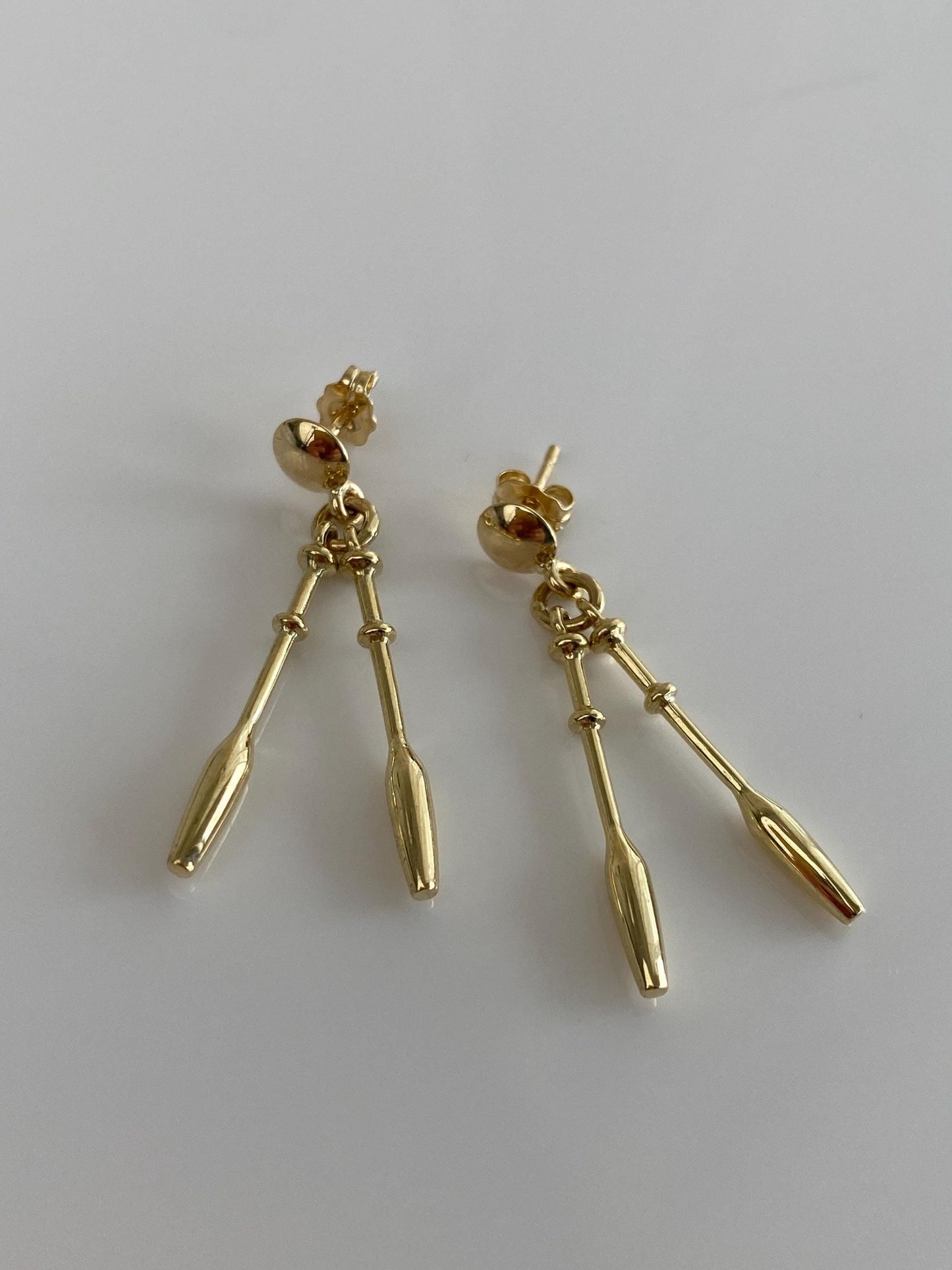 Vintage Solid 14k Yellow Gold Stick Dangle Stud Earrings