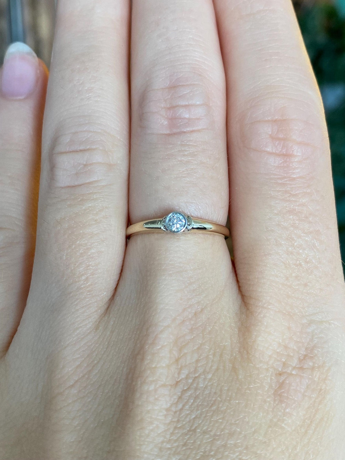 Vintage Solid 14k White & Yellow Gold Diamond Ring - Size 6