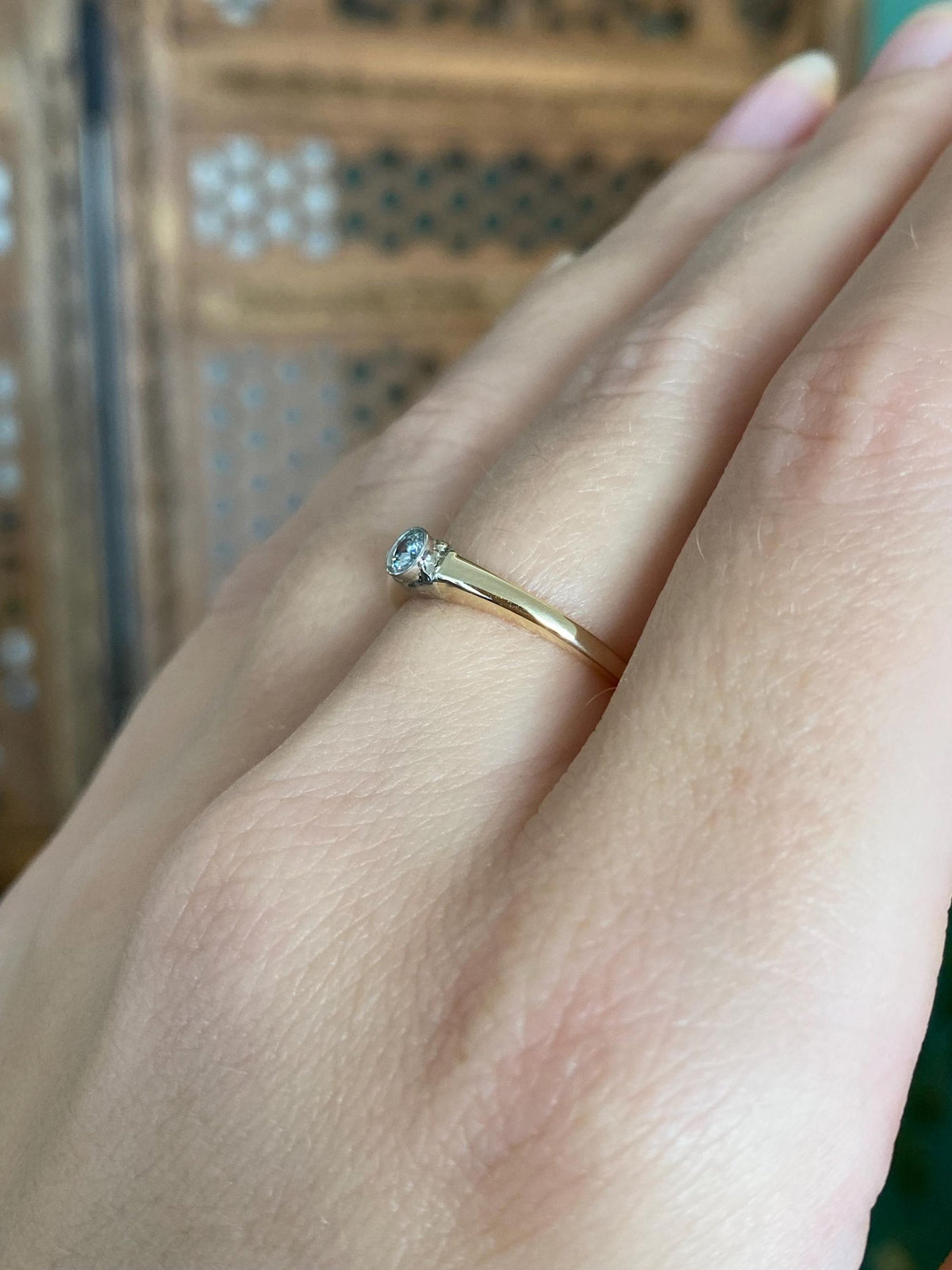 Vintage Solid 14k White & Yellow Gold Diamond Ring - Size 6