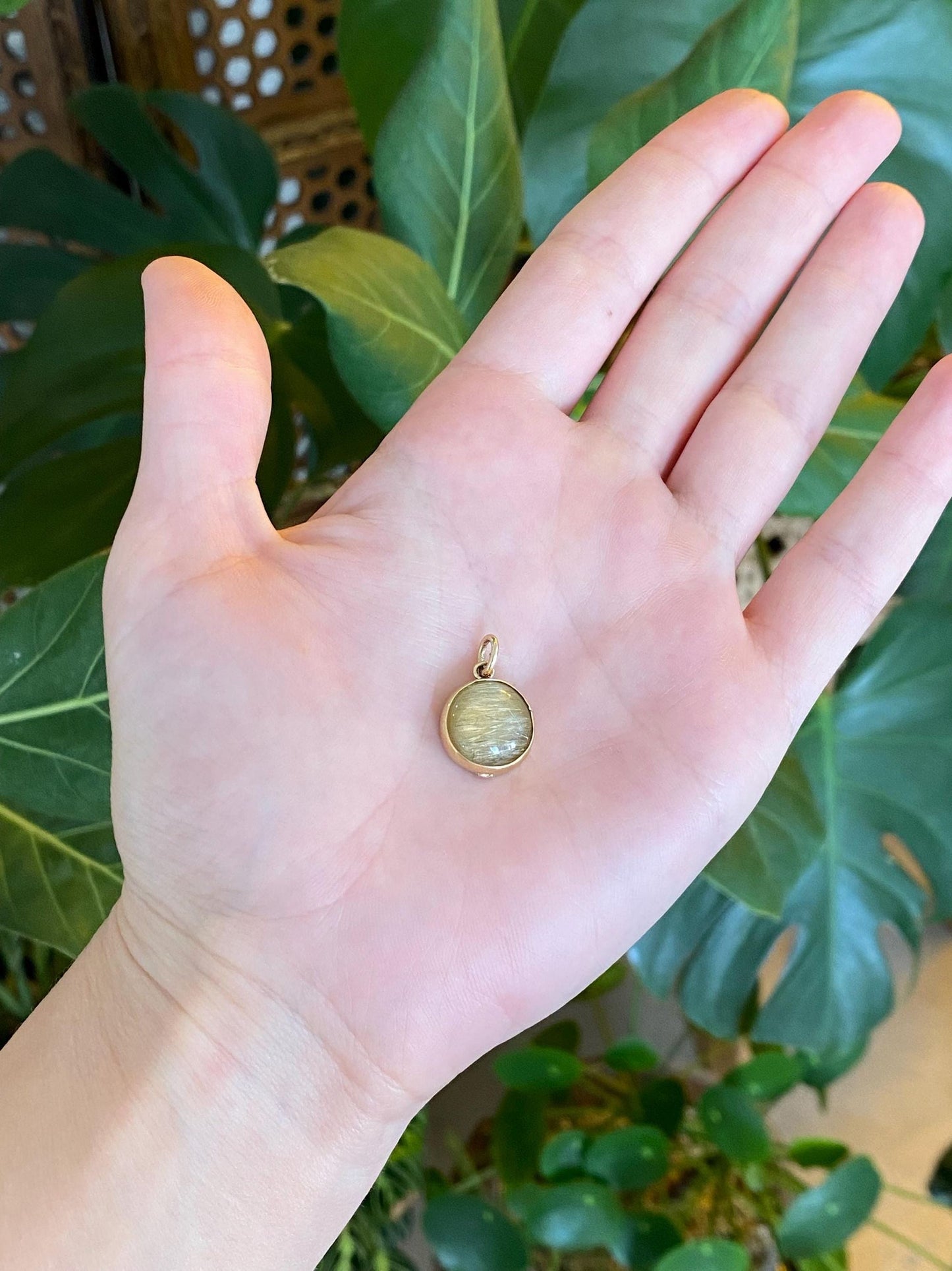 Vintage Solid 14k Yellow Gold Rutilated Quartz Charm