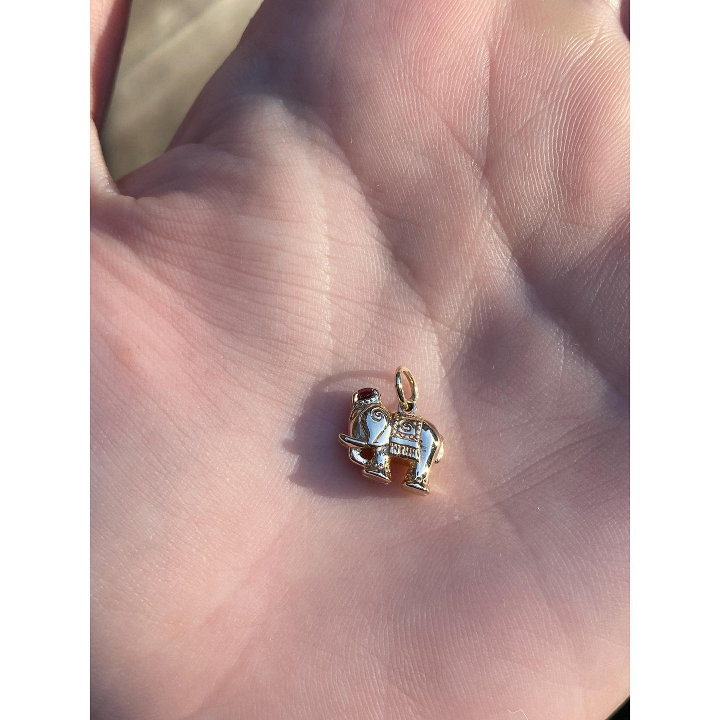 Vintage Solid 14k Yellow Gold Pink Tourmaline Elephant Charm