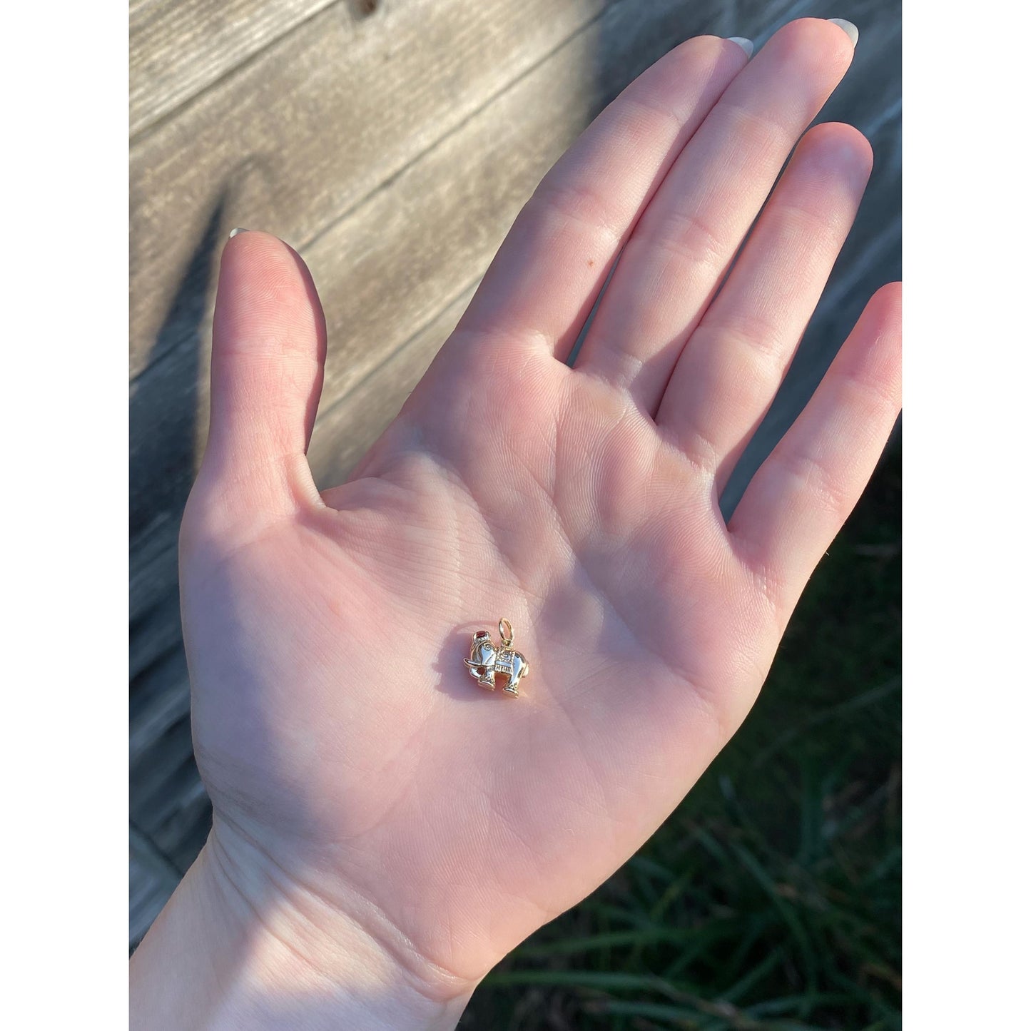 Vintage Solid 14k Yellow Gold Pink Tourmaline Elephant Charm