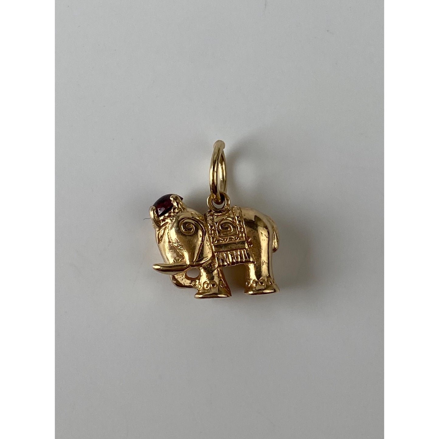 Vintage Solid 14k Yellow Gold Pink Tourmaline Elephant Charm