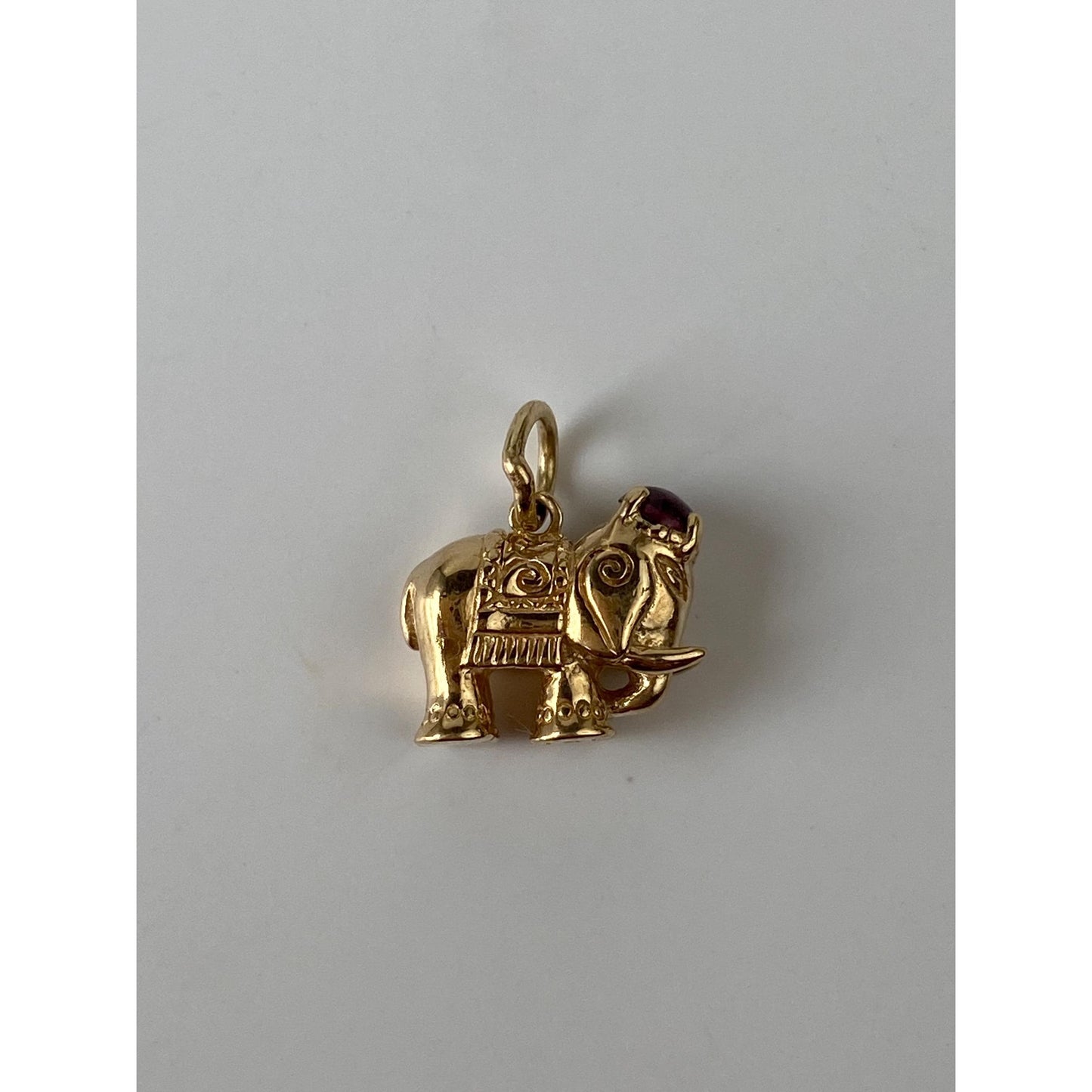 Vintage Solid 14k Yellow Gold Pink Tourmaline Elephant Charm