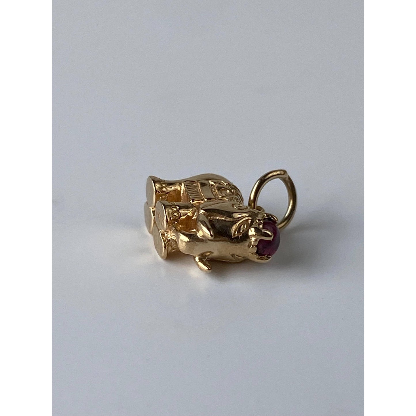 Vintage Solid 14k Yellow Gold Pink Tourmaline Elephant Charm