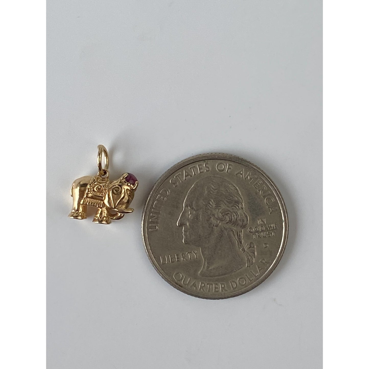 Vintage Solid 14k Yellow Gold Pink Tourmaline Elephant Charm