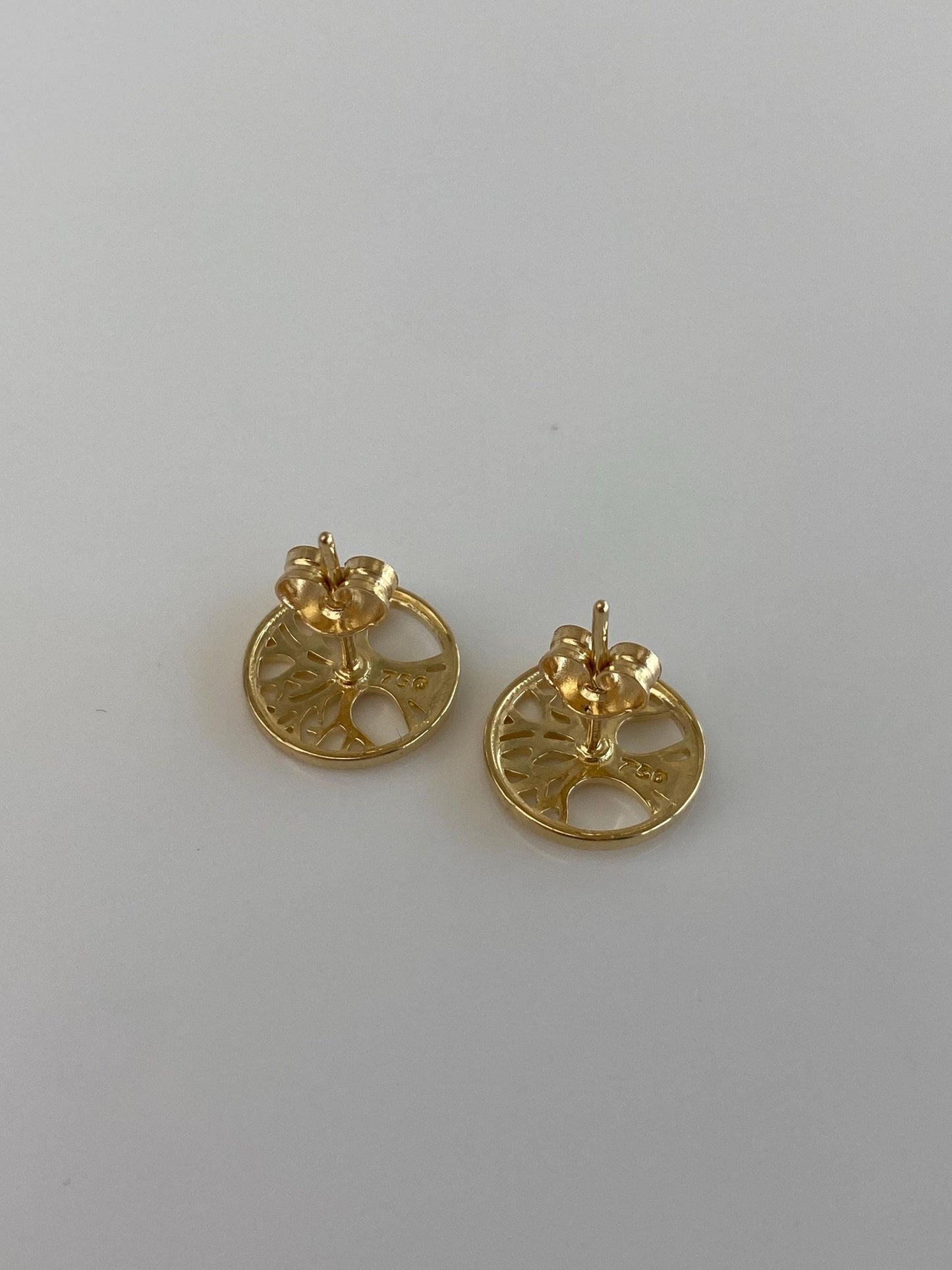 Vintage Solid 18k Yellow Gold Tree Stud Earrings