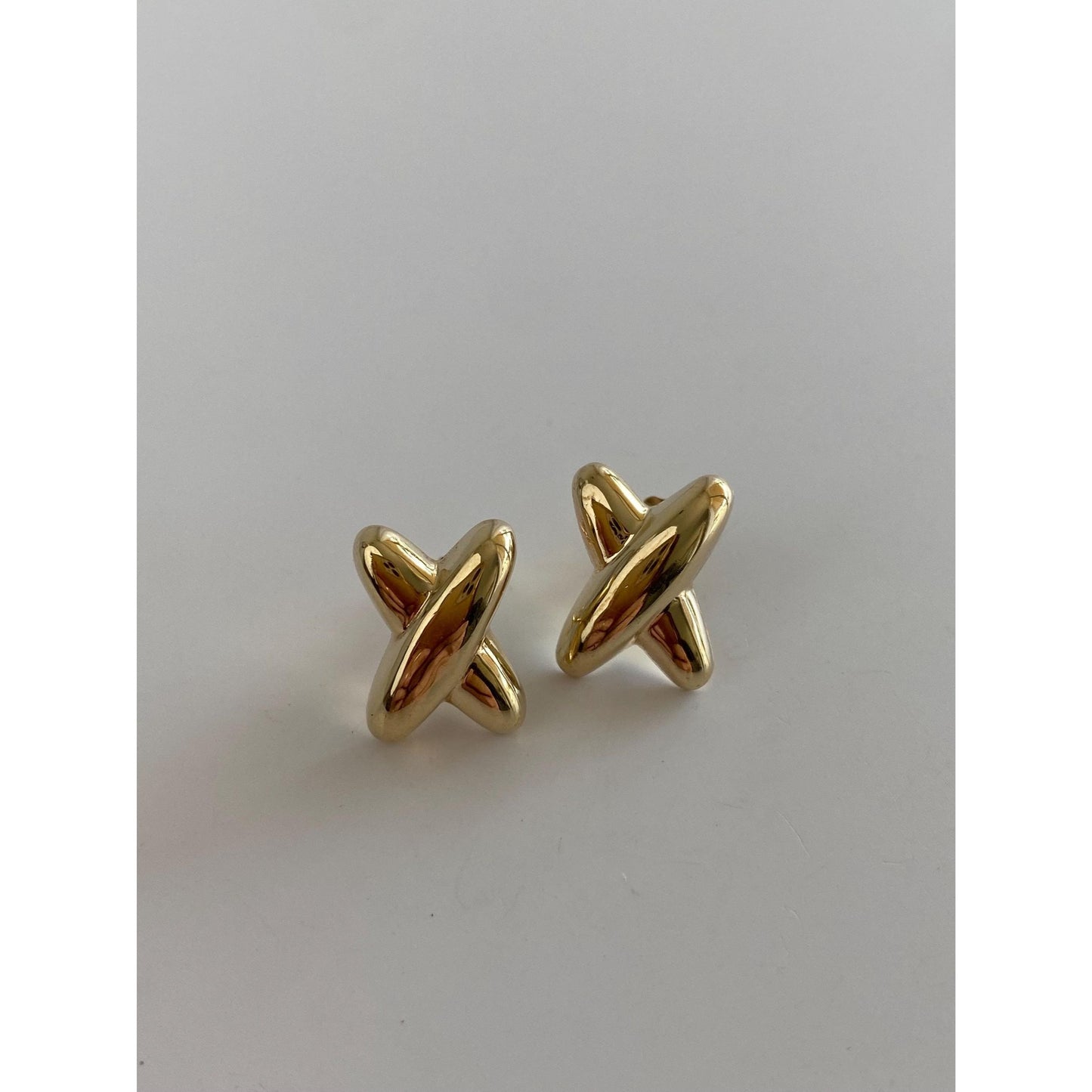Vintage 14k Yellow Gold Puffy X Stud Earrings