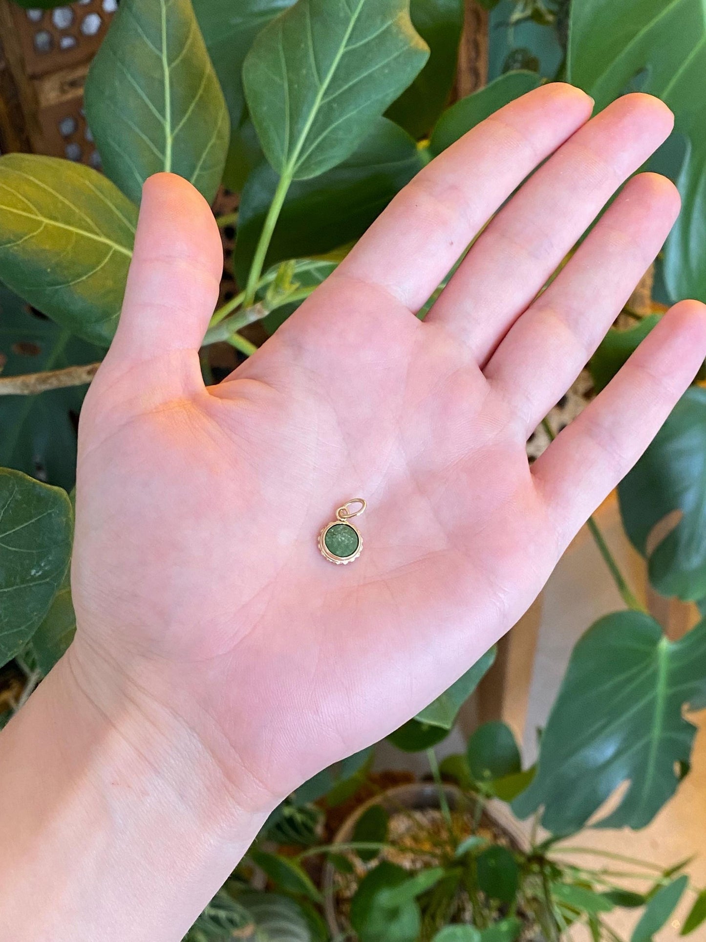 Vintage Solid 14k Yellow Gold Nephrite Charm