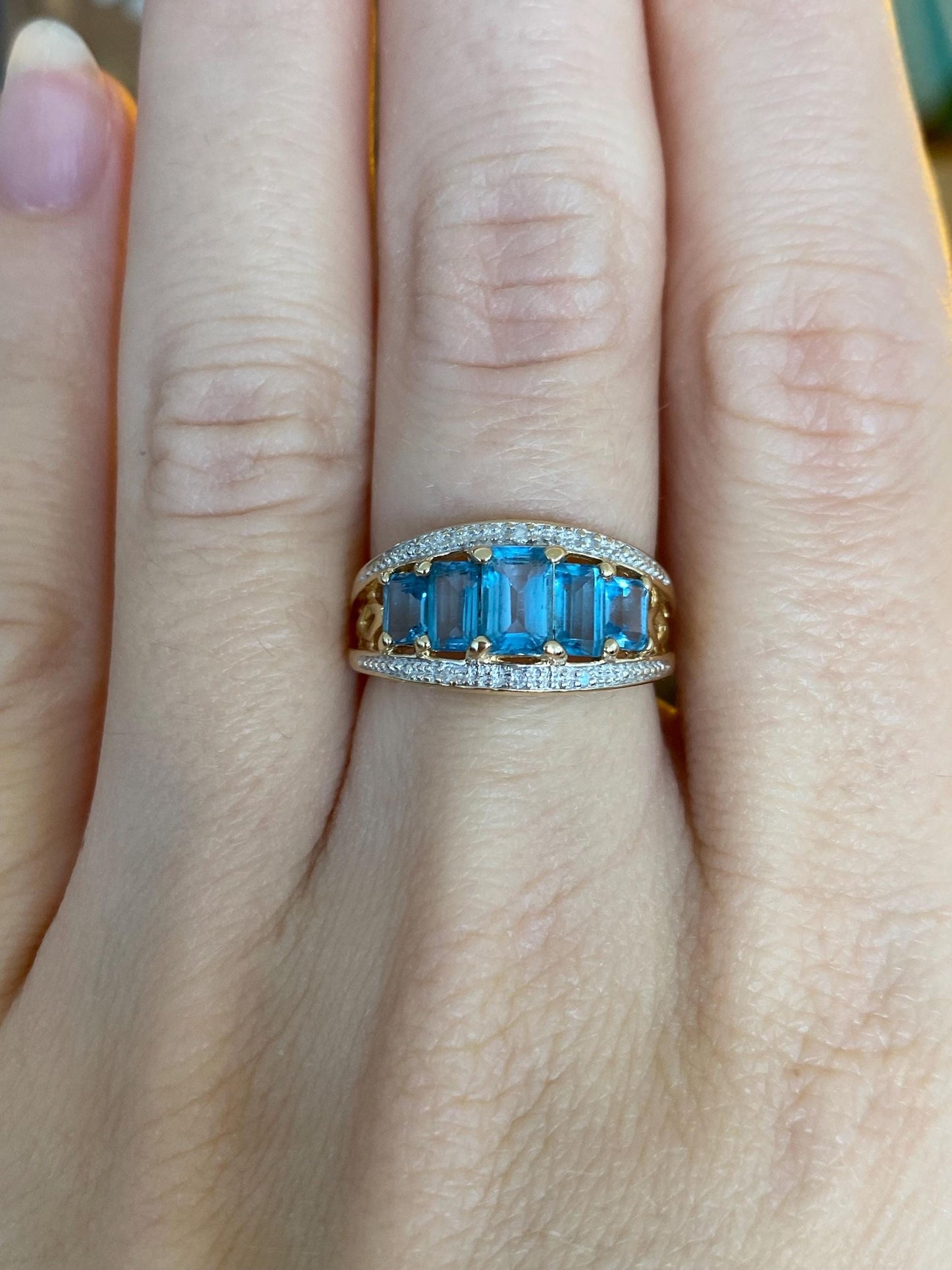 Vintage Solid 14k White & Yellow Gold Diamond Topaz Ring - Size 6
