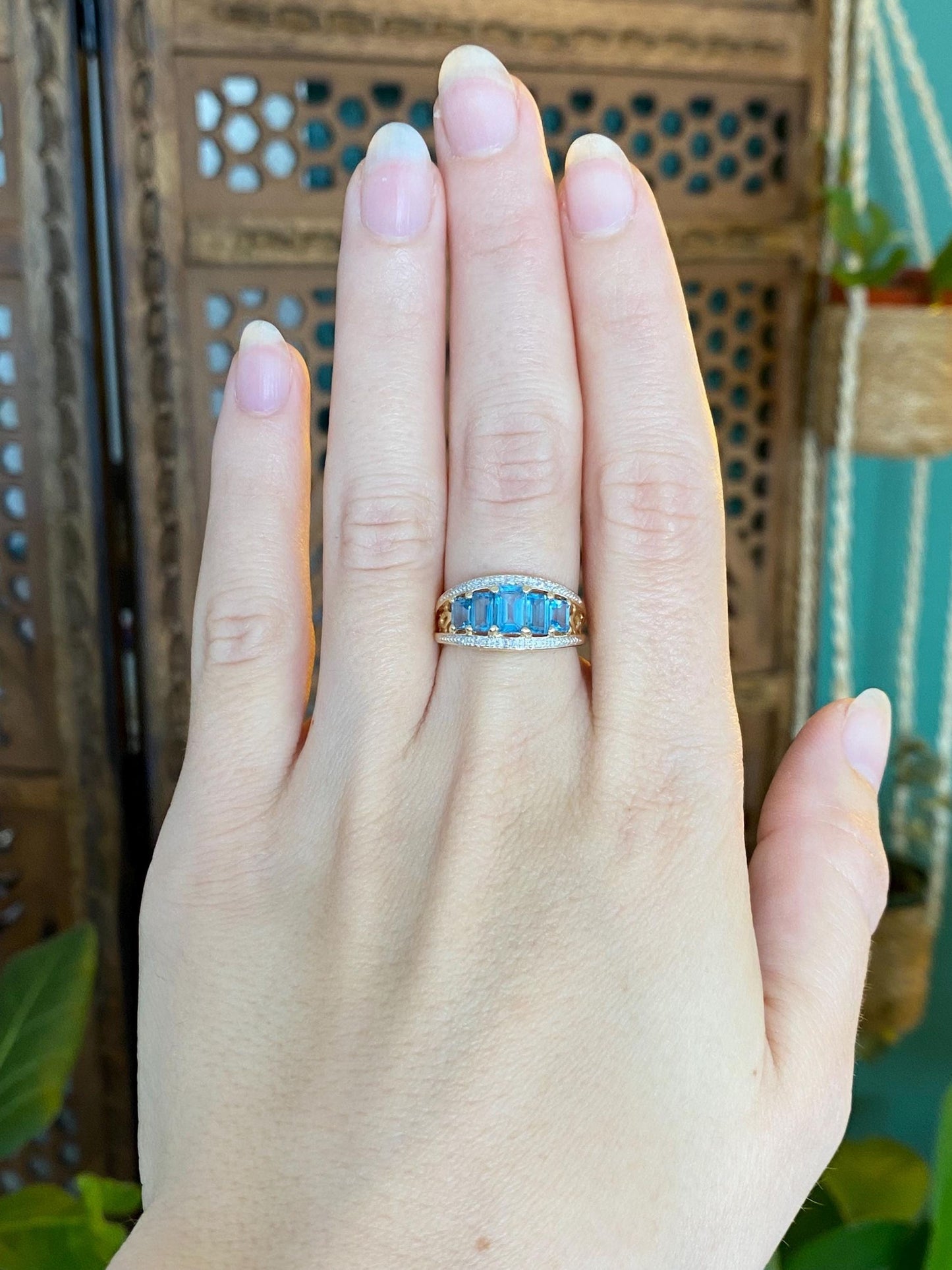 Vintage Solid 14k White & Yellow Gold Diamond Topaz Ring - Size 6